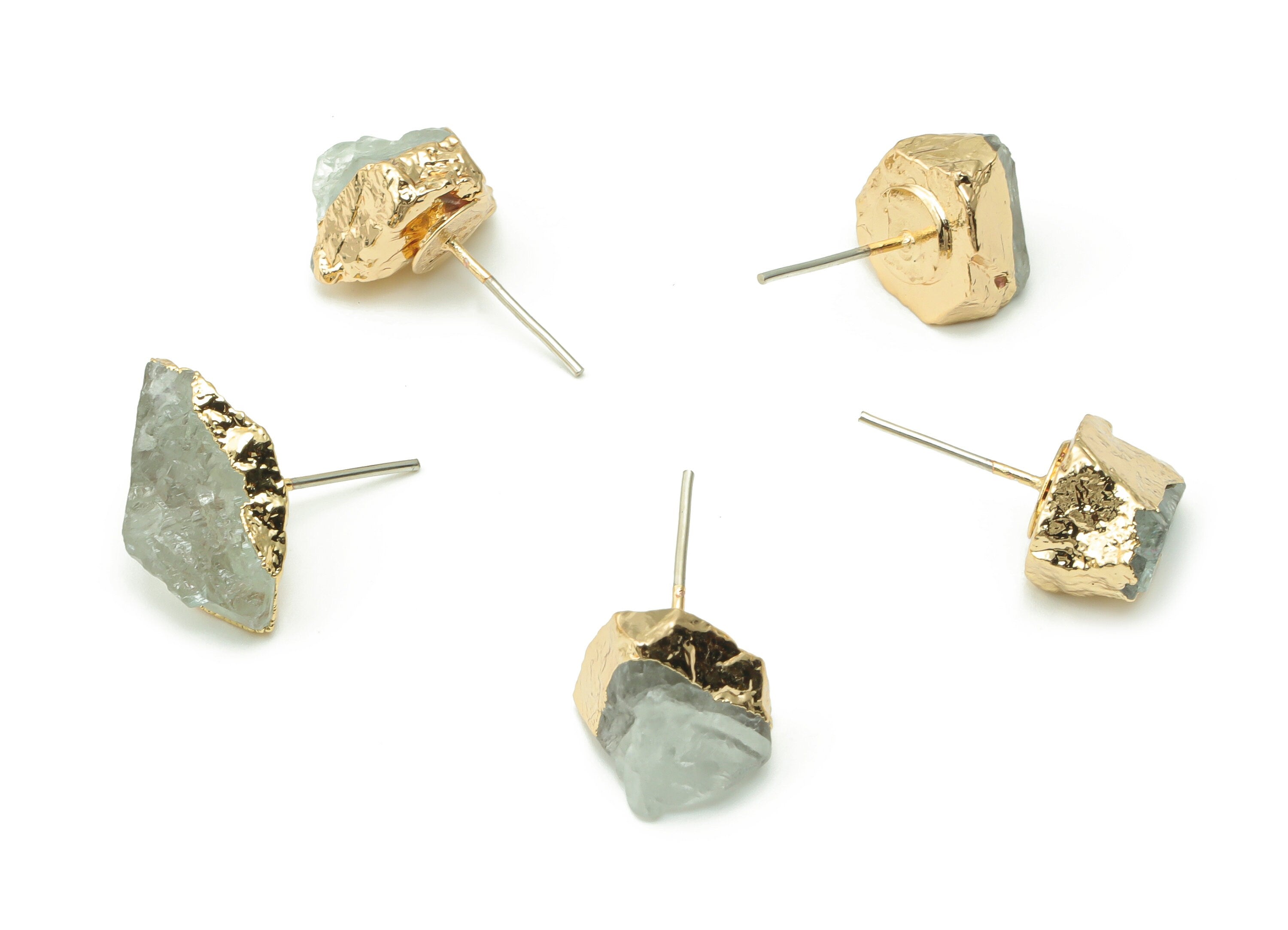 Fluorite Earring Stud - Brass Stone Earring Post - Natural Stone - Gold Tone Plated Brass – Stainless Steel Stud - 10.6x8.01x7.84mm – NS1552 - DOMEDBAZAAR