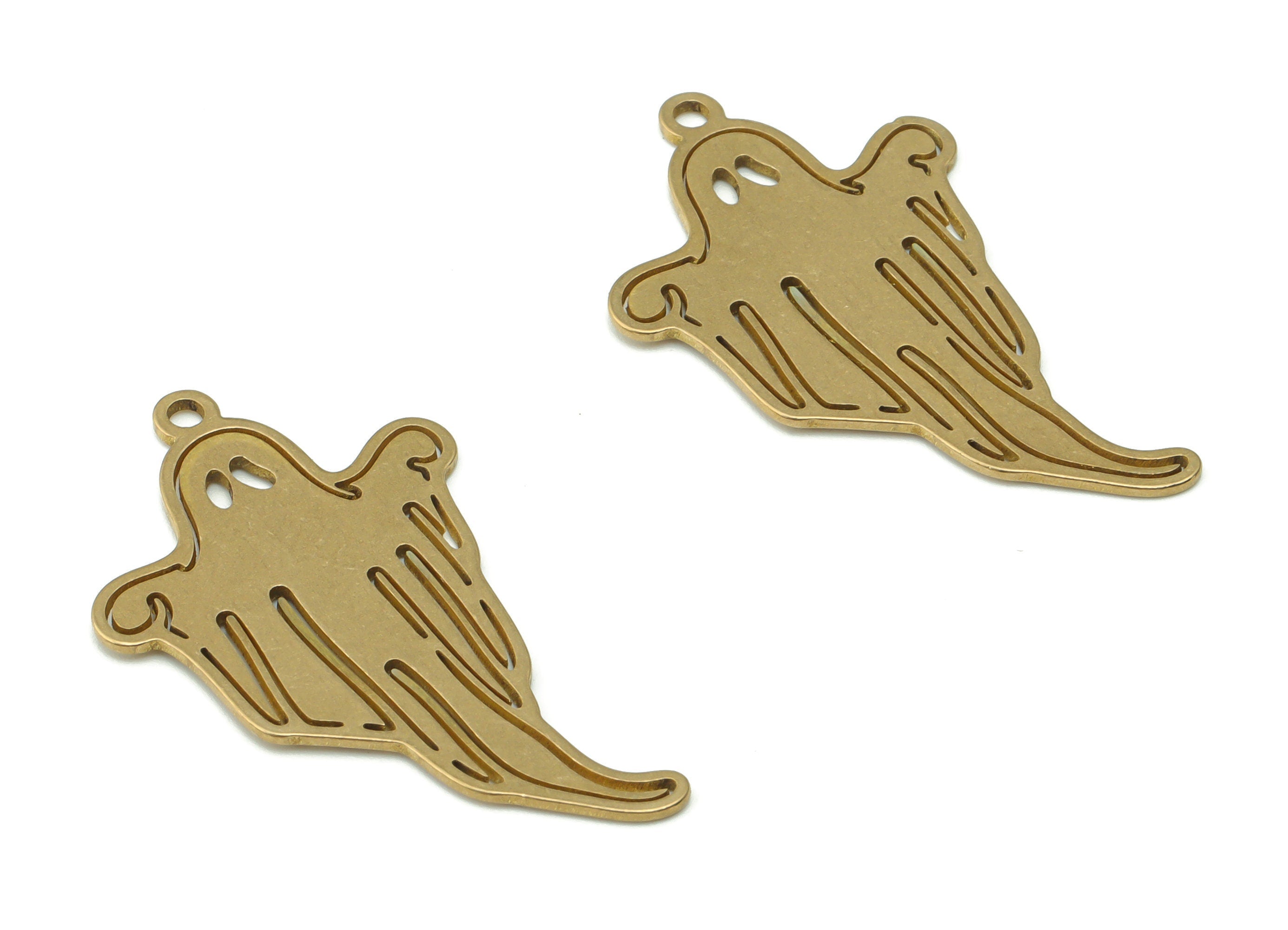 Brass Melting Ghost Earring Charms - Raw Brass Melting Ghost Pendant - DIY Jewelry Making Supplies - 32.56x19.34x0.64mm - PPZ0050-1 - DOMEDBAZAAR