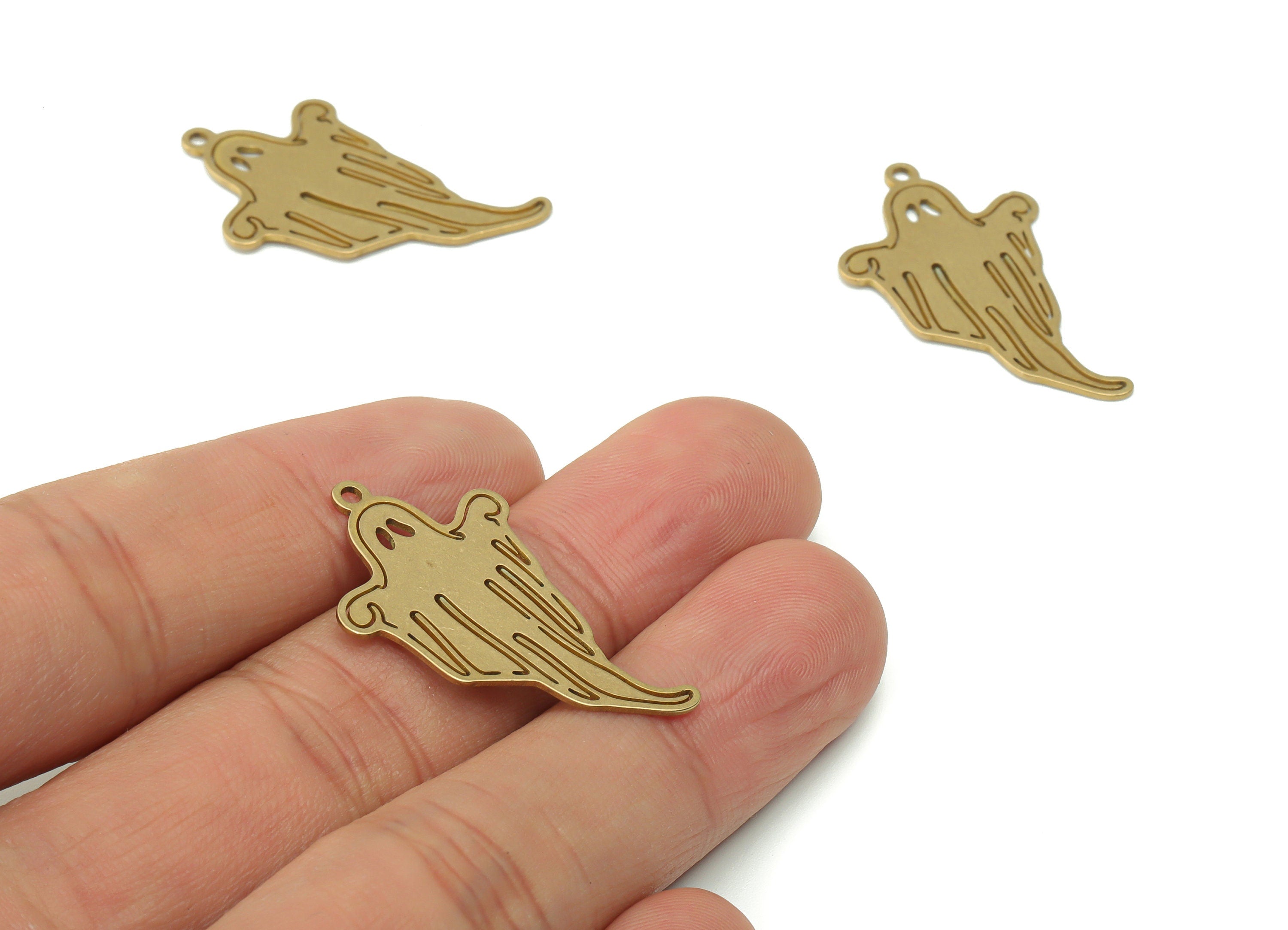 Brass Melting Ghost Earring Charms - Raw Brass Melting Ghost Pendant - DIY Jewelry Making Supplies - 32.56x19.34x0.64mm - PPZ0050-1 - DOMEDBAZAAR