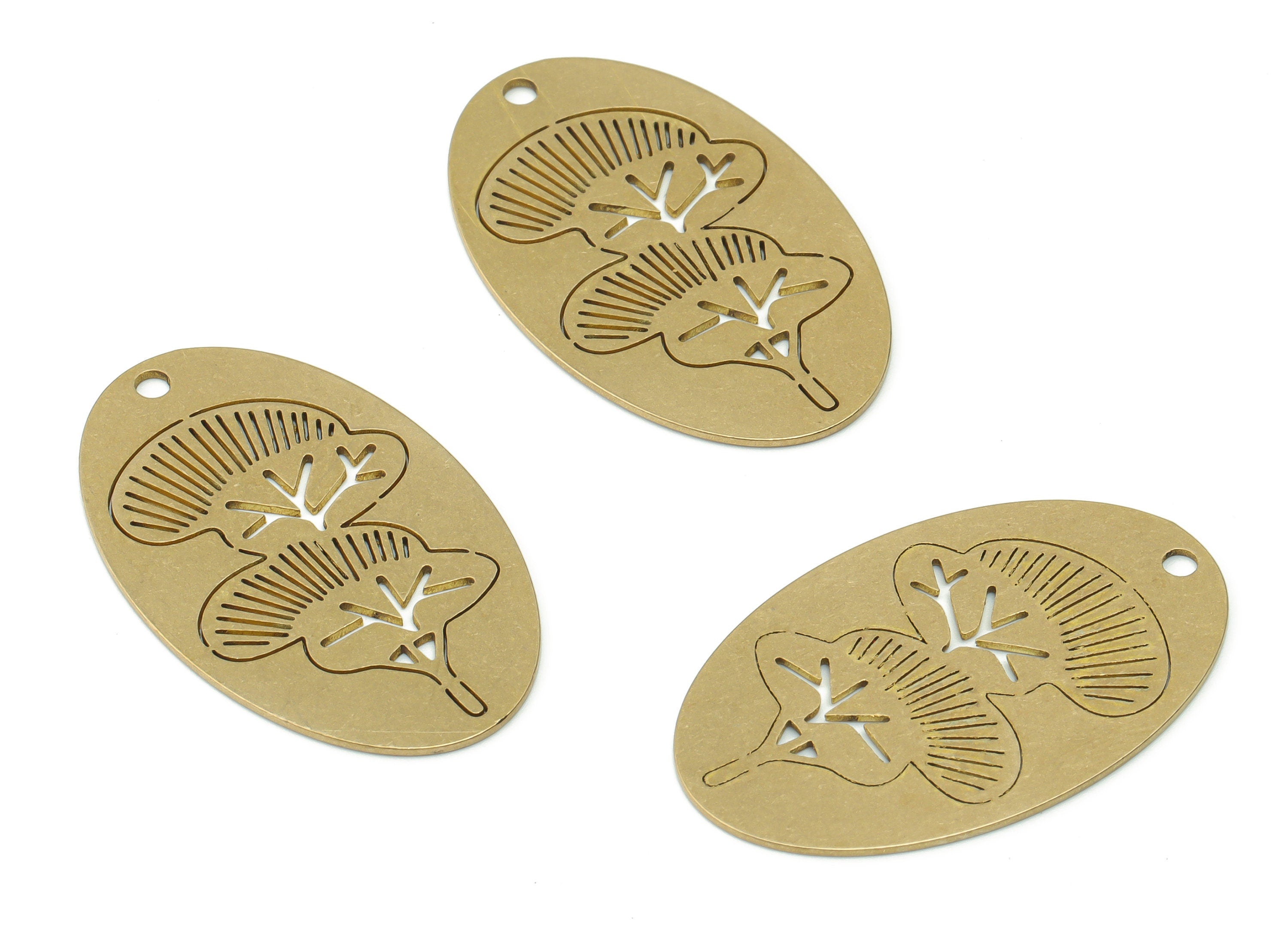 Brass Oval Gingko Leaf Earring Charms - Raw Brass Gingko Leaf Oval Pendant - DIY Jewelry Making Supplies - 34.83x21.53x0.65mm - PPA0358 - DOMEDBAZAAR