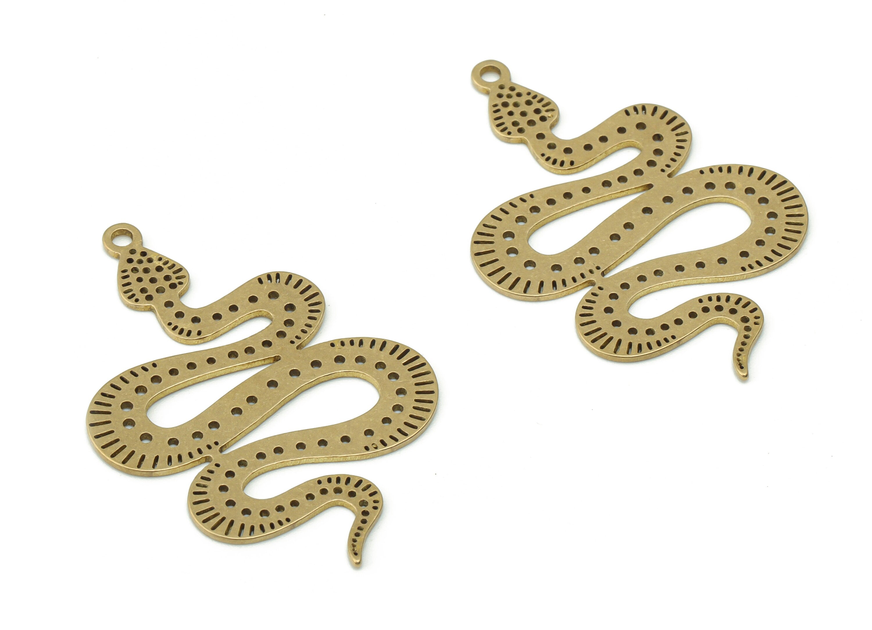 Brass Snake Earring Charms - Raw Brass Snake Pendant - DIY Jewelry Making Supplies - 36.95x22.76x0.66mm - PPA0395 - DOMEDBAZAAR