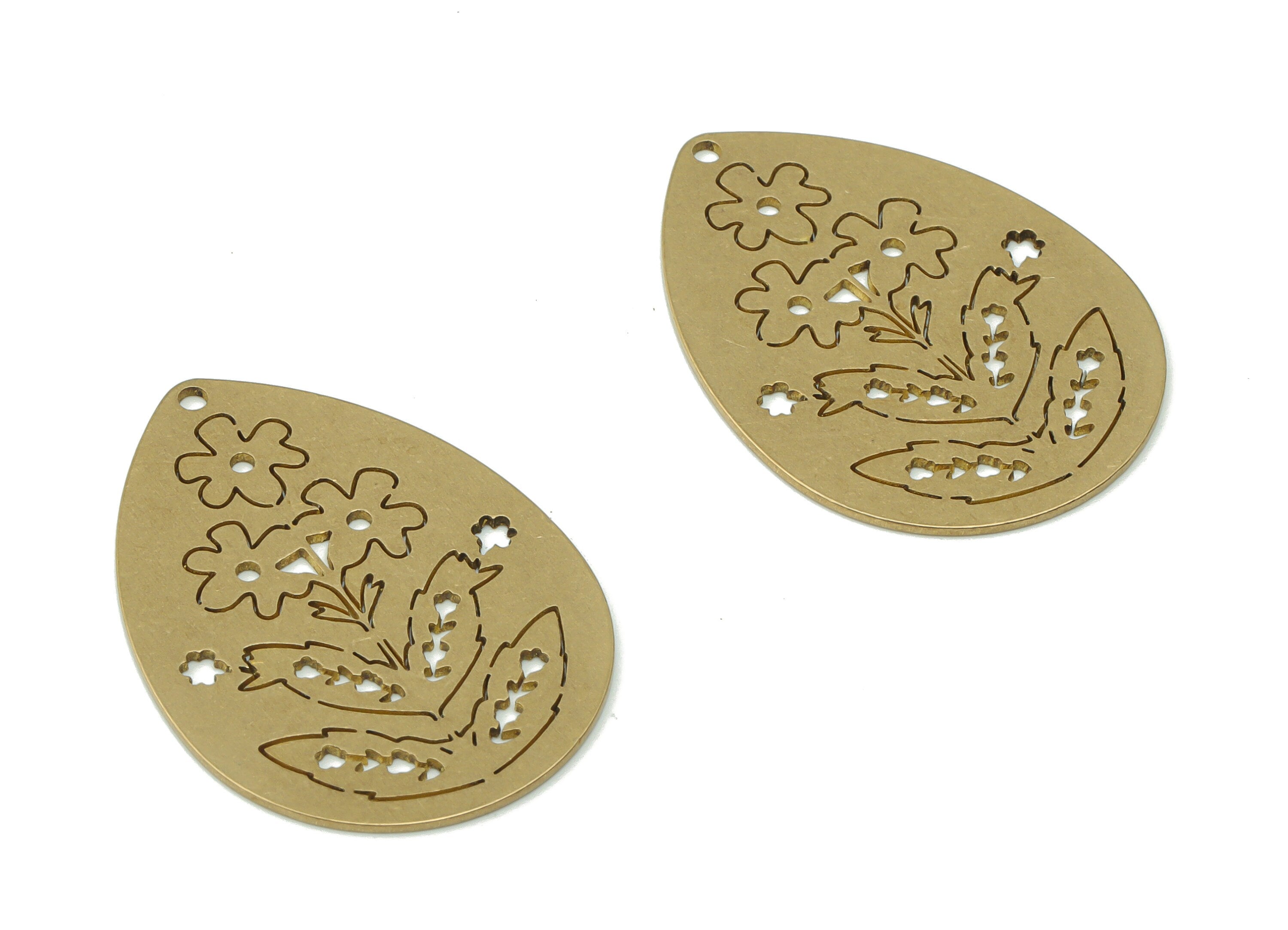 Brass Drop Flower Earring Charms - Raw Brass Flower Drop Pendant - DIY Jewelry Making Supplies - 34.38x24.96x0.66mm - PPA0338 - DOMEDBAZAAR