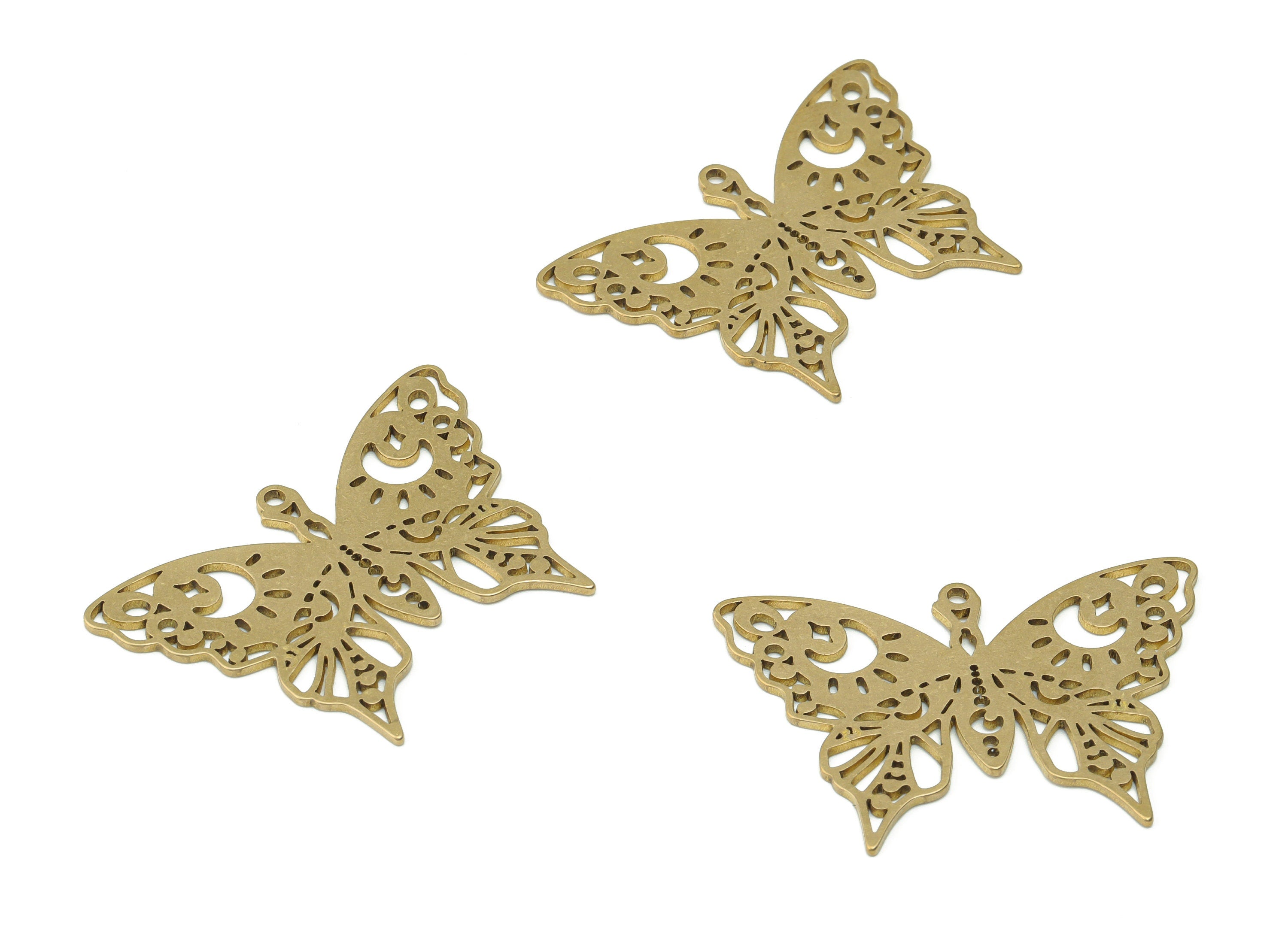 Brass Butterfly Sun Earring Charms - Raw Brass Butterfly Moon Planet Pendant - Jewellery Making Supplies - 38.06x27.08x0.86mm - PPZ0086 - DOMEDBAZAAR