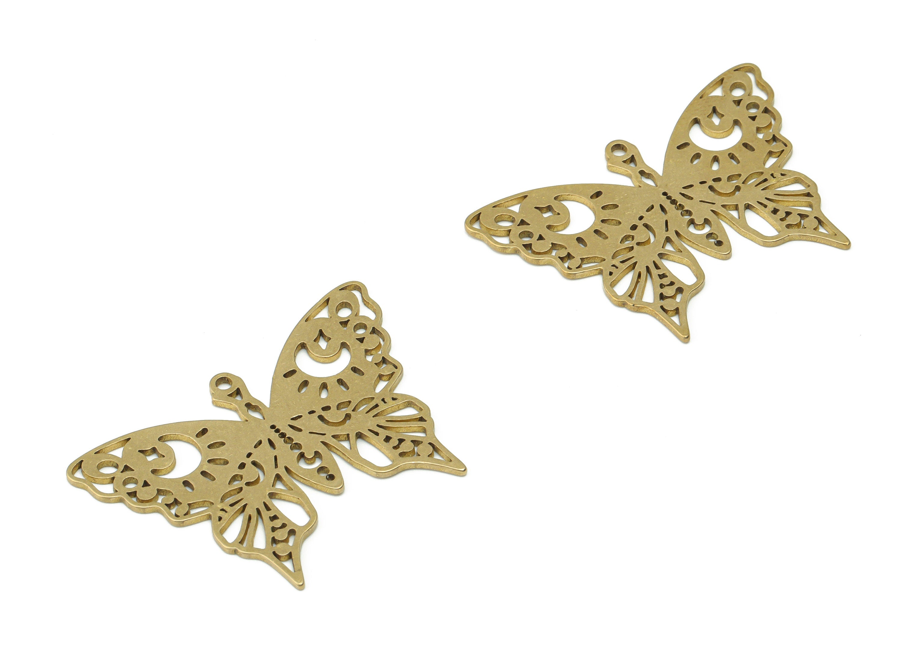 Brass Butterfly Sun Earring Charms - Raw Brass Butterfly Moon Planet Pendant - Jewellery Making Supplies - 38.06x27.08x0.86mm - PPZ0086 - DOMEDBAZAAR