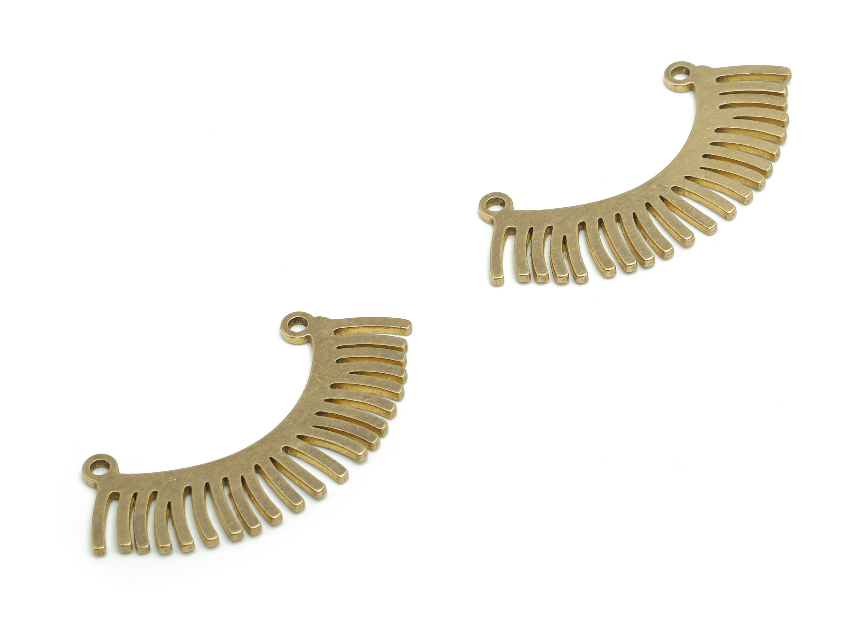 Brass Fan Eyelash Earring Connectors - Raw Brass Half Moon Fan Charms and Pendant - Jewelry Making Supplies - 34.68x16.69x0.8mm - PPA1505 - DOMEDBAZAAR