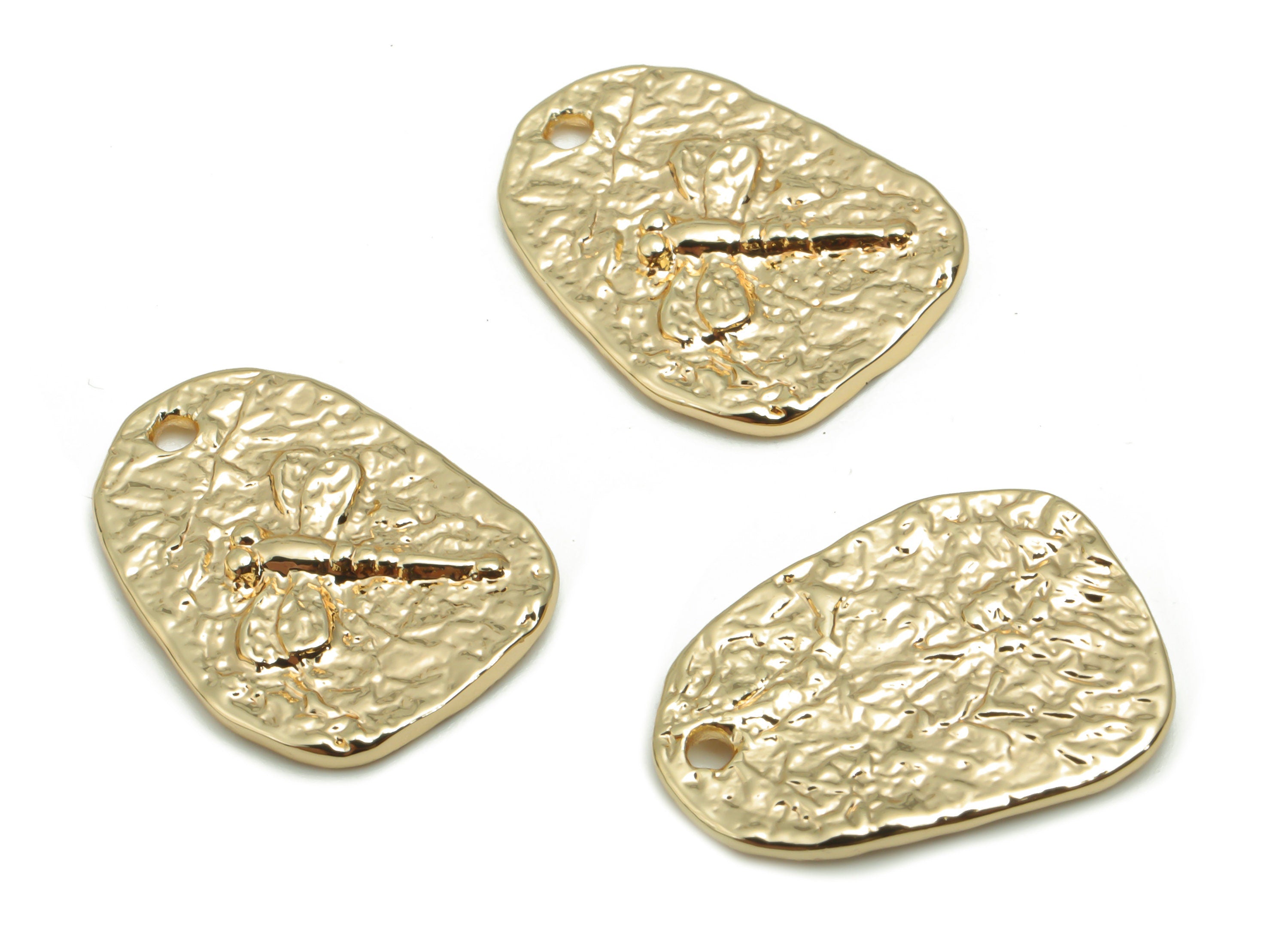 Brass Hammered Square Earring Charms - Gold Dragonfly Pendant - 18K Real Gold Plated Brass - Jewelry Supplies - 16.5x12.11x1.49mm - RGP4227 - DOMEDBAZAAR