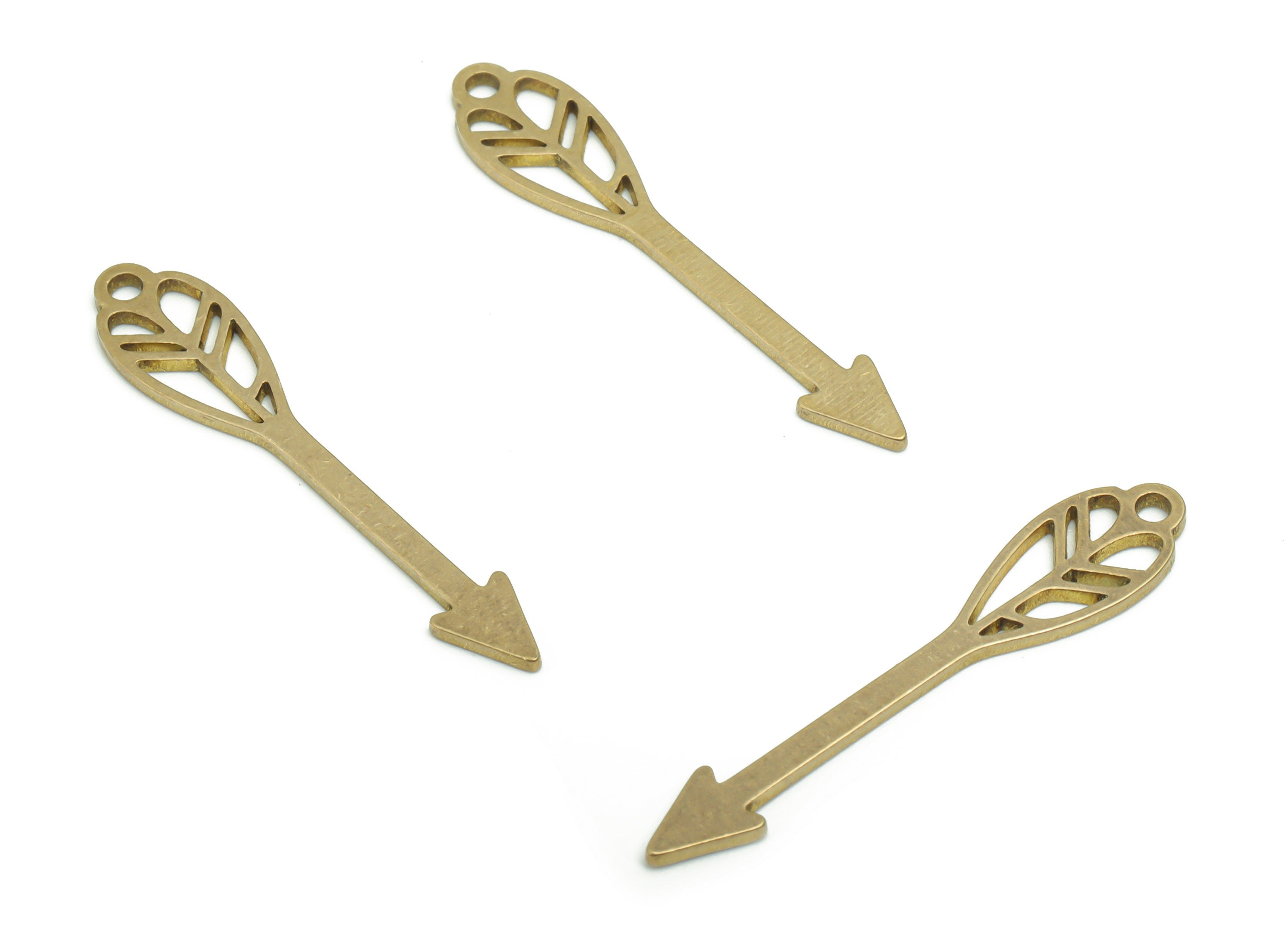 Brass Arrow Flower Earring Charms - Raw Brass Flower Arrow Pendant - DIY Jewelry Making Supplies - 31.73x6.29x0.81mm - PPA1579 - DOMEDBAZAAR