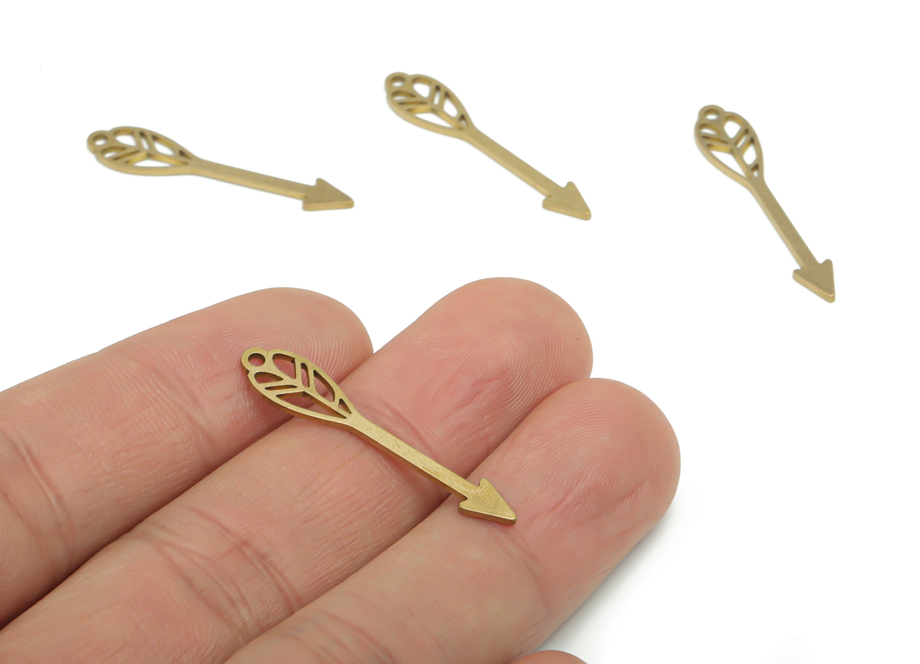 Brass Arrow Flower Earring Charms - Raw Brass Flower Arrow Pendant - DIY Jewelry Making Supplies - 31.73x6.29x0.81mm - PPA1579 - DOMEDBAZAAR