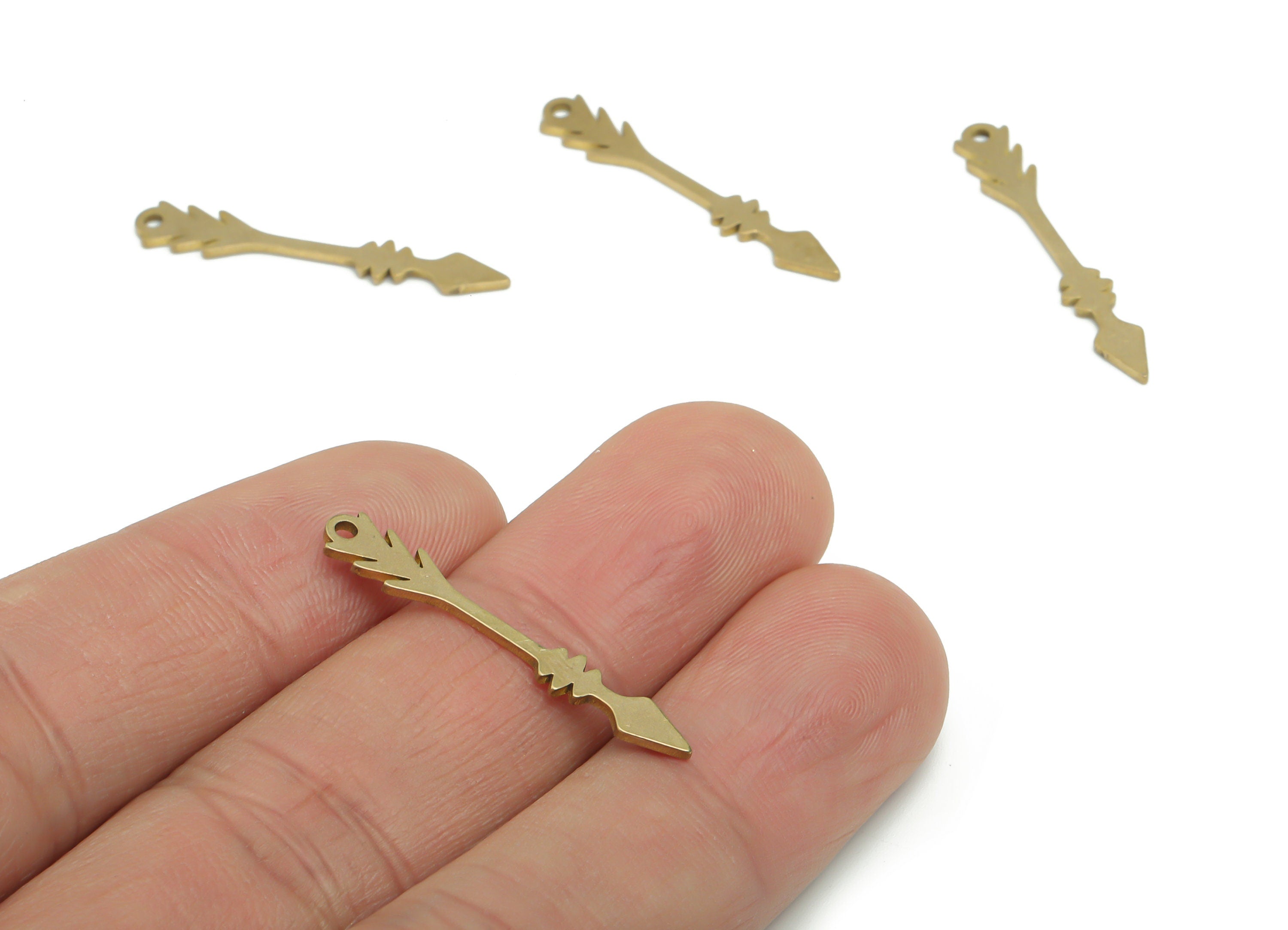Brass Arrow Leafs Earring Charms - Raw Brass Leafs Arrow Pendant - DIY Jewelry Making Supplies - 29.81x4.7x0.81mm - PPA1596 - DOMEDBAZAAR
