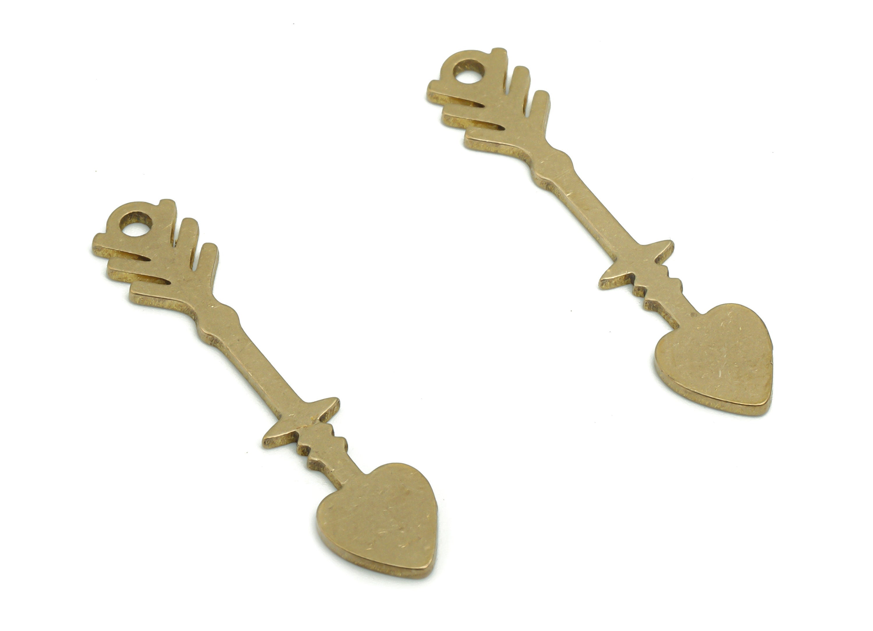Brass Heart Branch Earring Charms - Raw Brass Branch Heart Arrow Pendant - DIY Jewelry Making Supplies - 29.69x6.44x0.83mm - PPA1576 - DOMEDBAZAAR