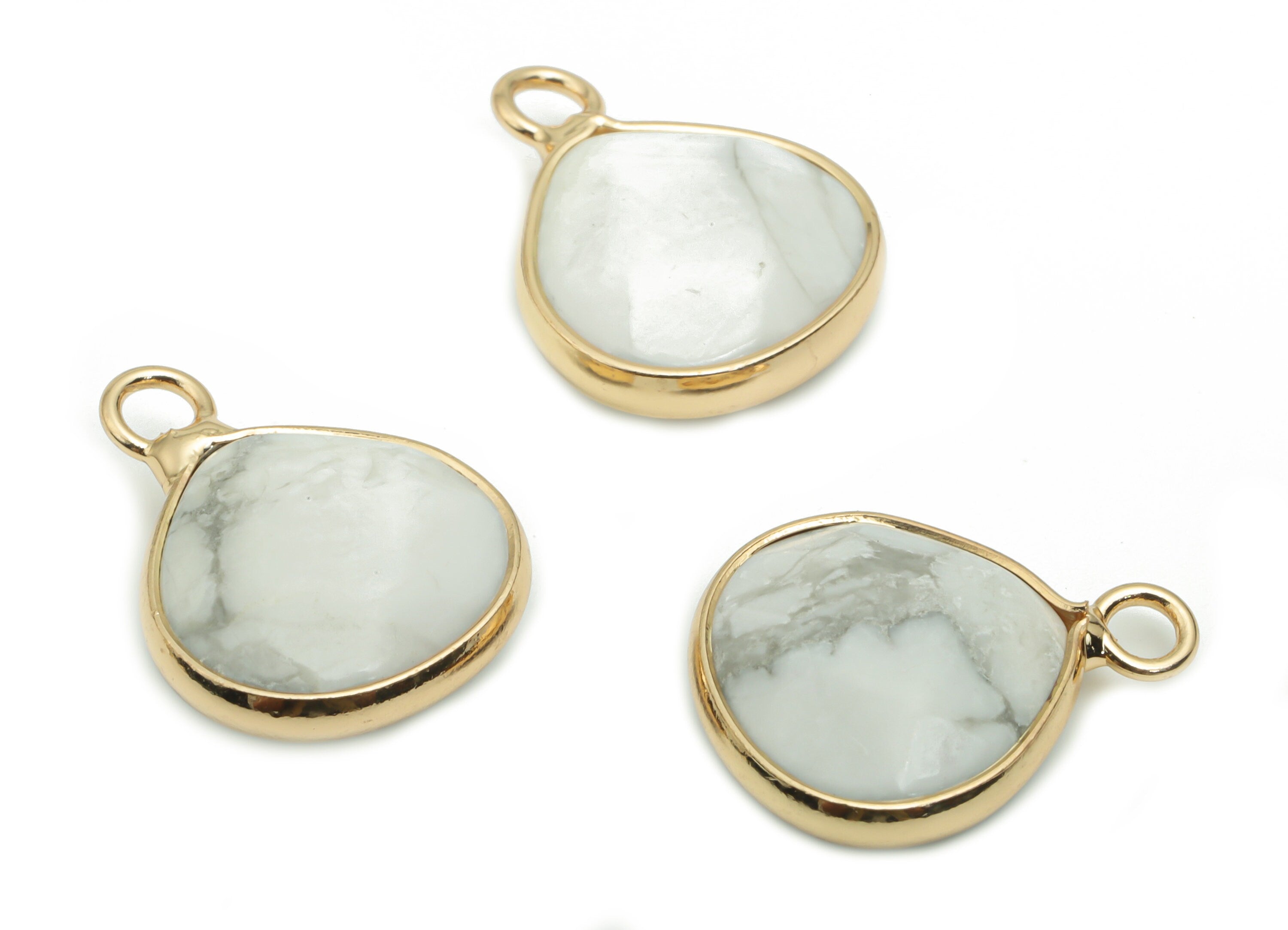 Howlite Drop Earring Charms - Brass Drop Pendant - Iron Loop - Natural Stone - Gold Tone Plated Brass – 18.3x13.98x5.51mm – NS1576 - DOMEDBAZAAR