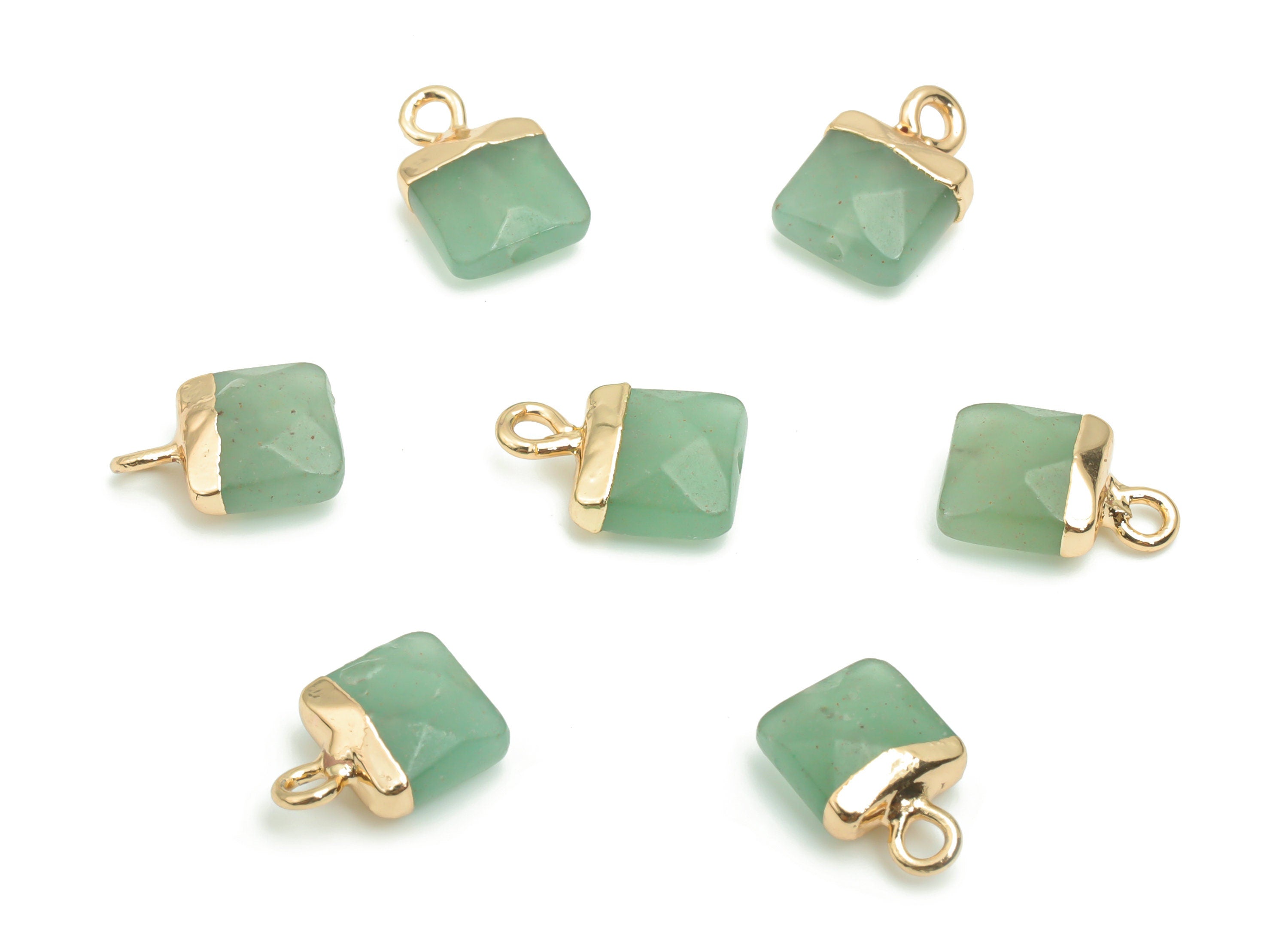 Aventurine Square Earring Charms - Brass Square Pendant - Iron Loop - Natural Stone - Gold Tone Plated Brass – 12.07x8.33x4.74mm – NS1566 - DOMEDBAZAAR