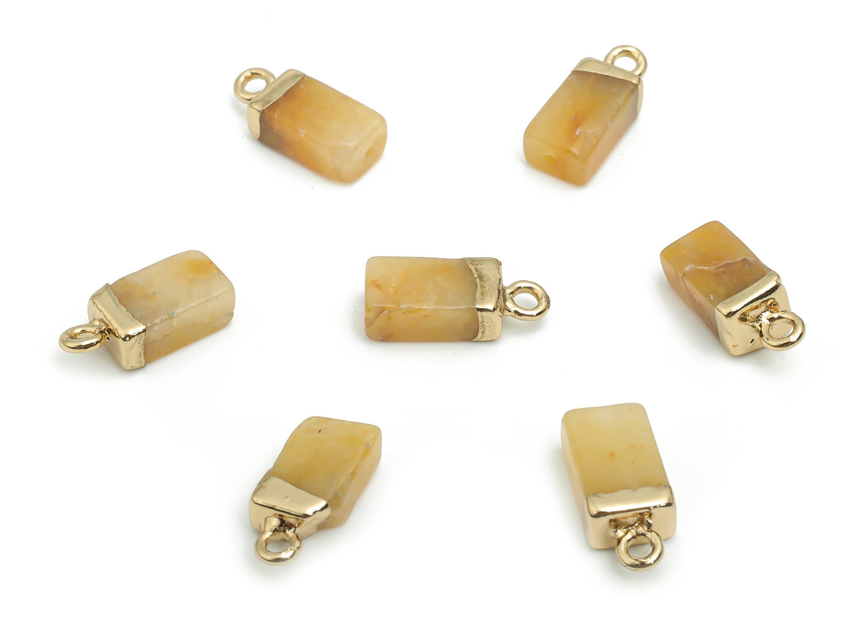Imperial Topaz Crystal Charms - Brass Rectangle Pendant - Iron Loop - Natural Stone - Gold Tone Plated Brass – 15.39x6.26x4.37mm – NS1567B - DOMEDBAZAAR