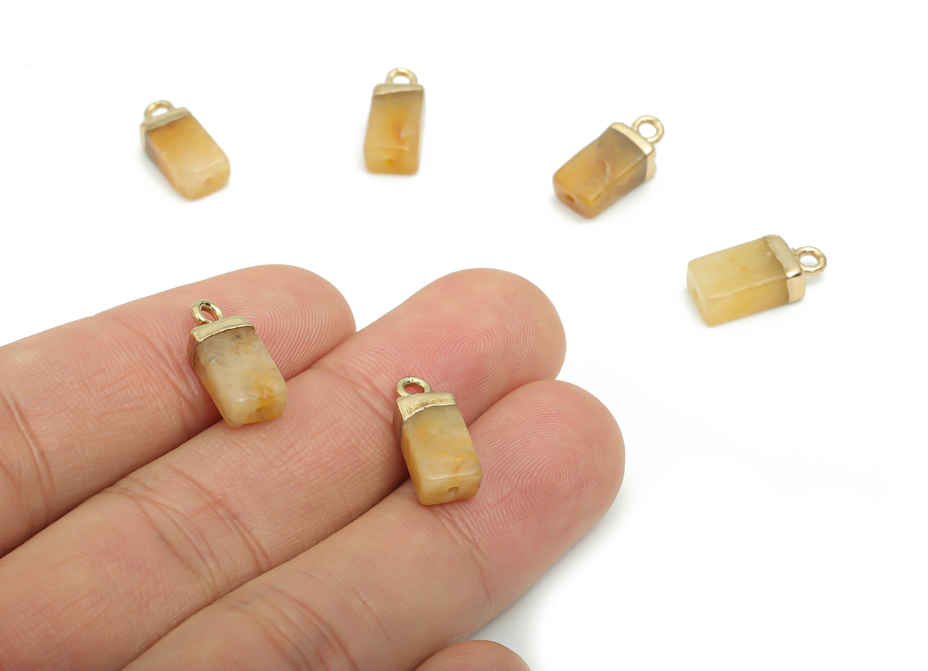 Imperial Topaz Crystal Charms - Brass Rectangle Pendant - Iron Loop - Natural Stone - Gold Tone Plated Brass – 15.39x6.26x4.37mm – NS1567B - DOMEDBAZAAR