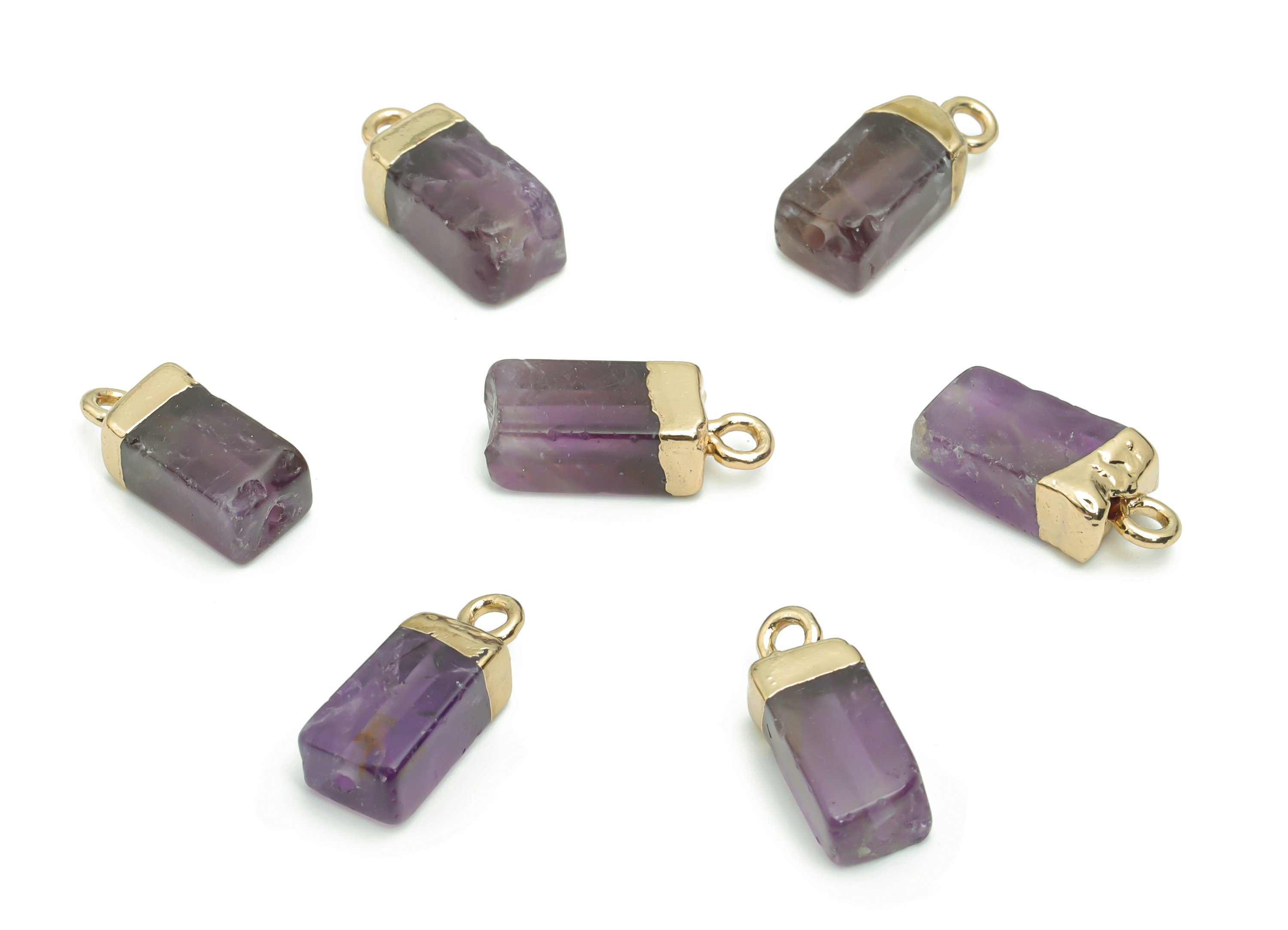 Amethyst Rectangle Earring Charms - Brass Rectangle Pendant - Iron Loop - Natural Stone - Gold Tone Plated Brass – 16.5x5.85x5.1mm – NS1567D - DOMEDBAZAAR