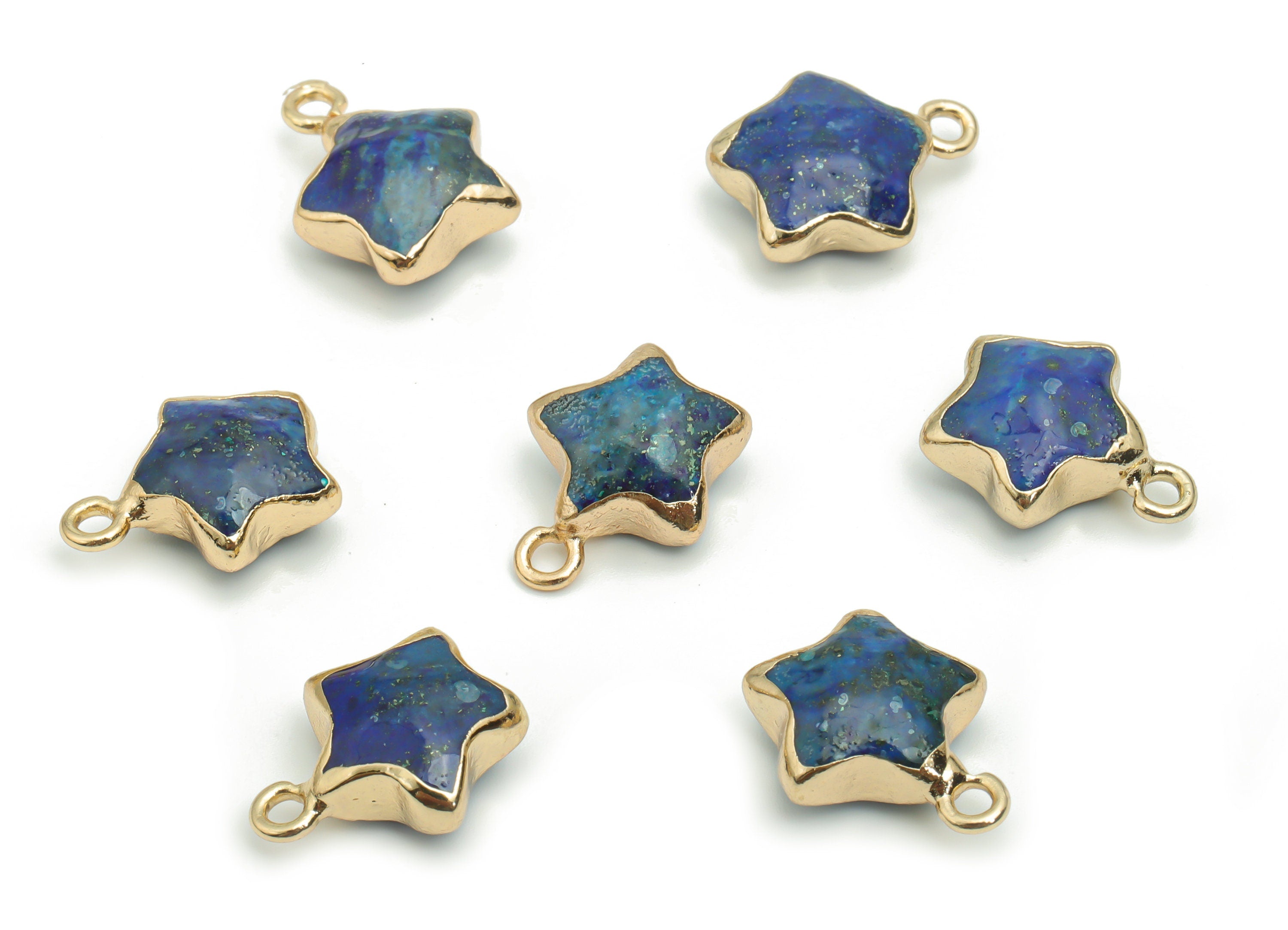 Lapis Lazuli Star Earring Charms - Brass Star Pendant - Iron Loop - Natural Stone - Gold Tone Plated Brass – 15.94x12.86x6.51mm – NS1579C - DOMEDBAZAAR