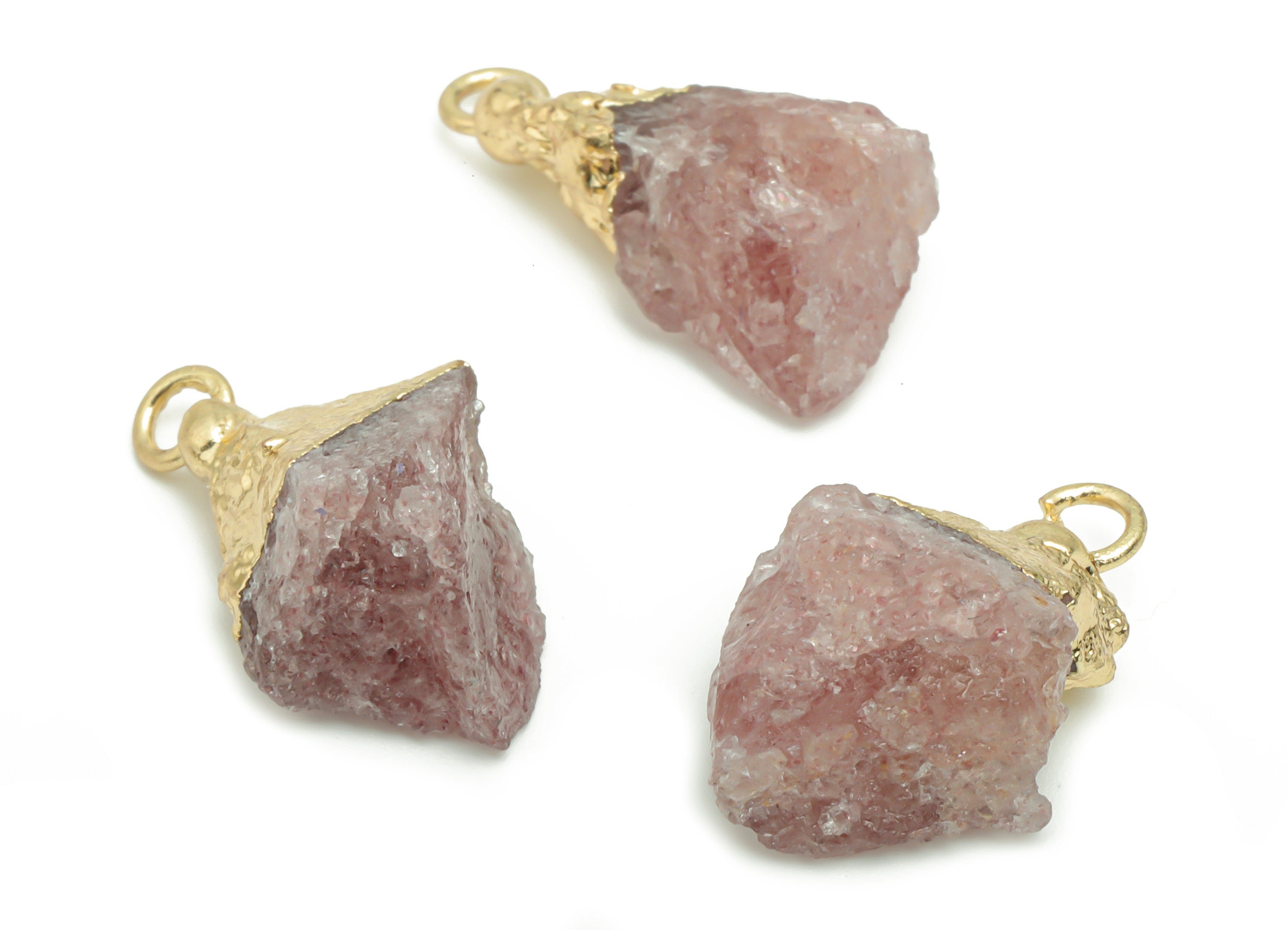 Strawberry Crystal Earring Charms - Brass Irregular Pendant - Iron Loop - Natural Stone - Gold Tone Plated Brass – 22.01x10.1x7.7mm – NS1589 - DOMEDBAZAAR