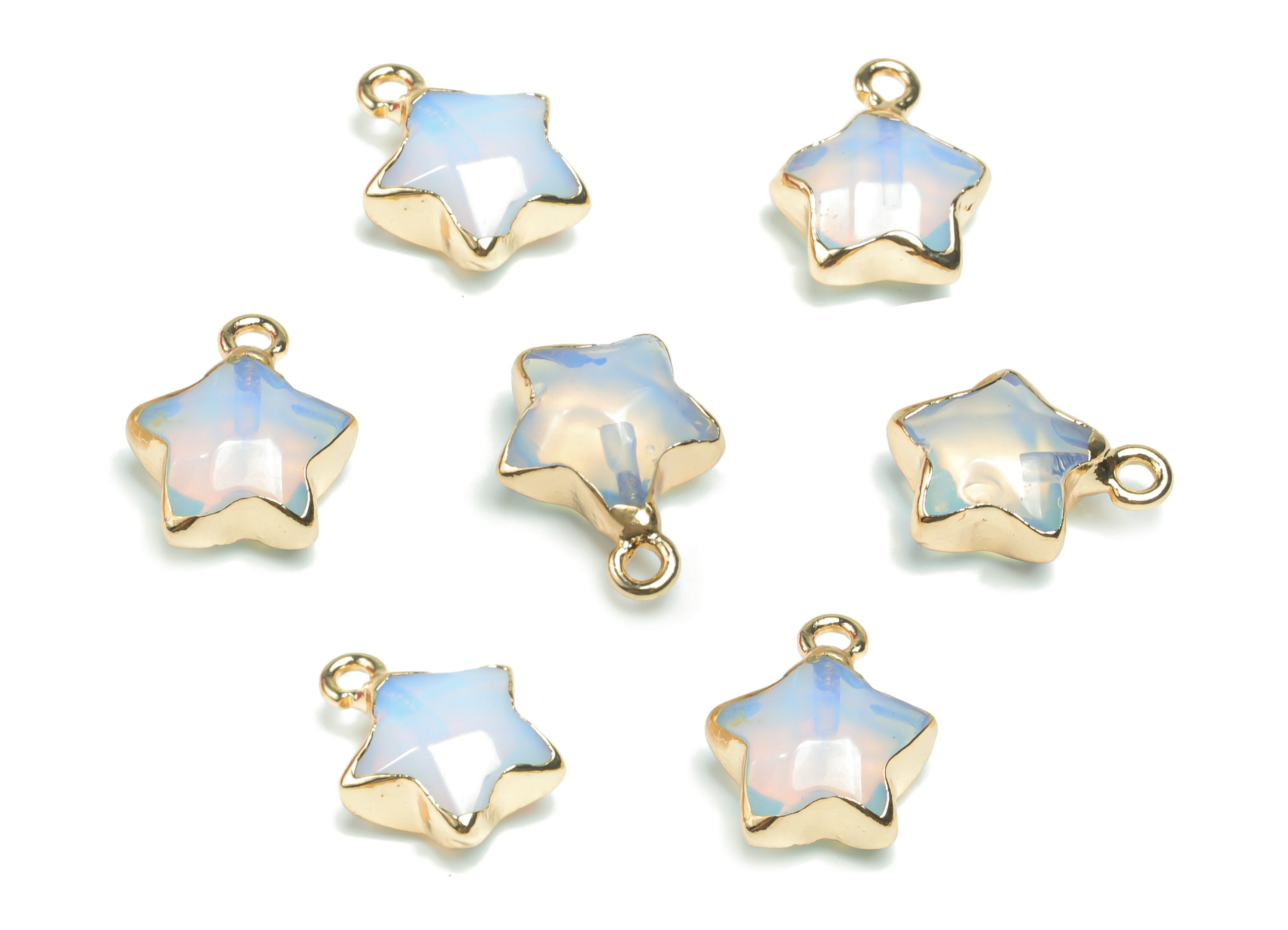 Opalite Star Earring Charms - Brass Star Pendant - Iron Loop - Natural Stone - Gold Tone Plated Brass – 15.94x12.86x6.51mm – NS1579B - DOMEDBAZAAR