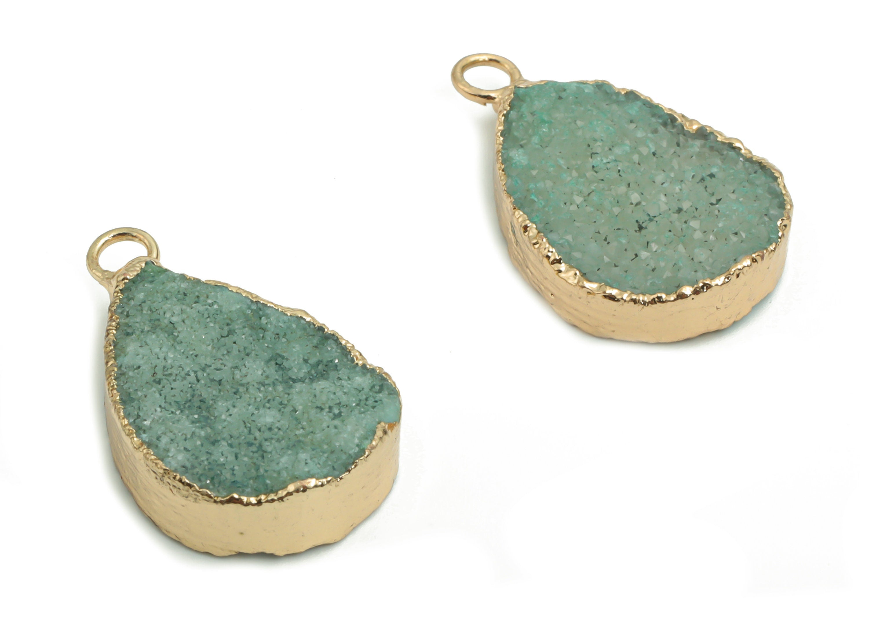 Dyed Quartz Crystal Earring Charms - Brass Drop Pendant - Iron Loop - Natural Stone - Gold Tone Plated Brass – 24.63x15.49x6.05mm – NS1574B - DOMEDBAZAAR