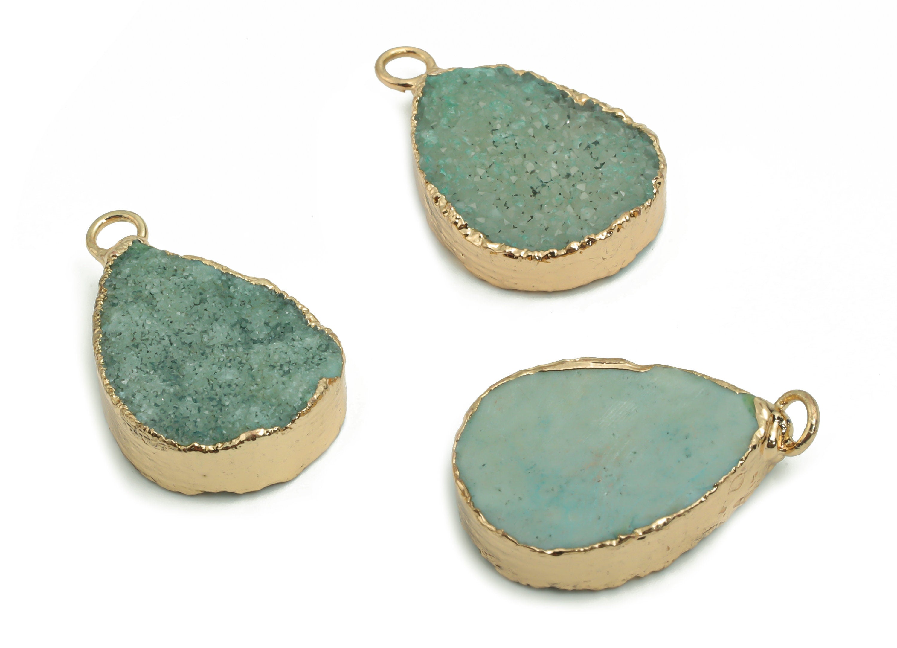 Dyed Quartz Crystal Earring Charms - Brass Drop Pendant - Iron Loop - Natural Stone - Gold Tone Plated Brass – 24.63x15.49x6.05mm – NS1574B - DOMEDBAZAAR