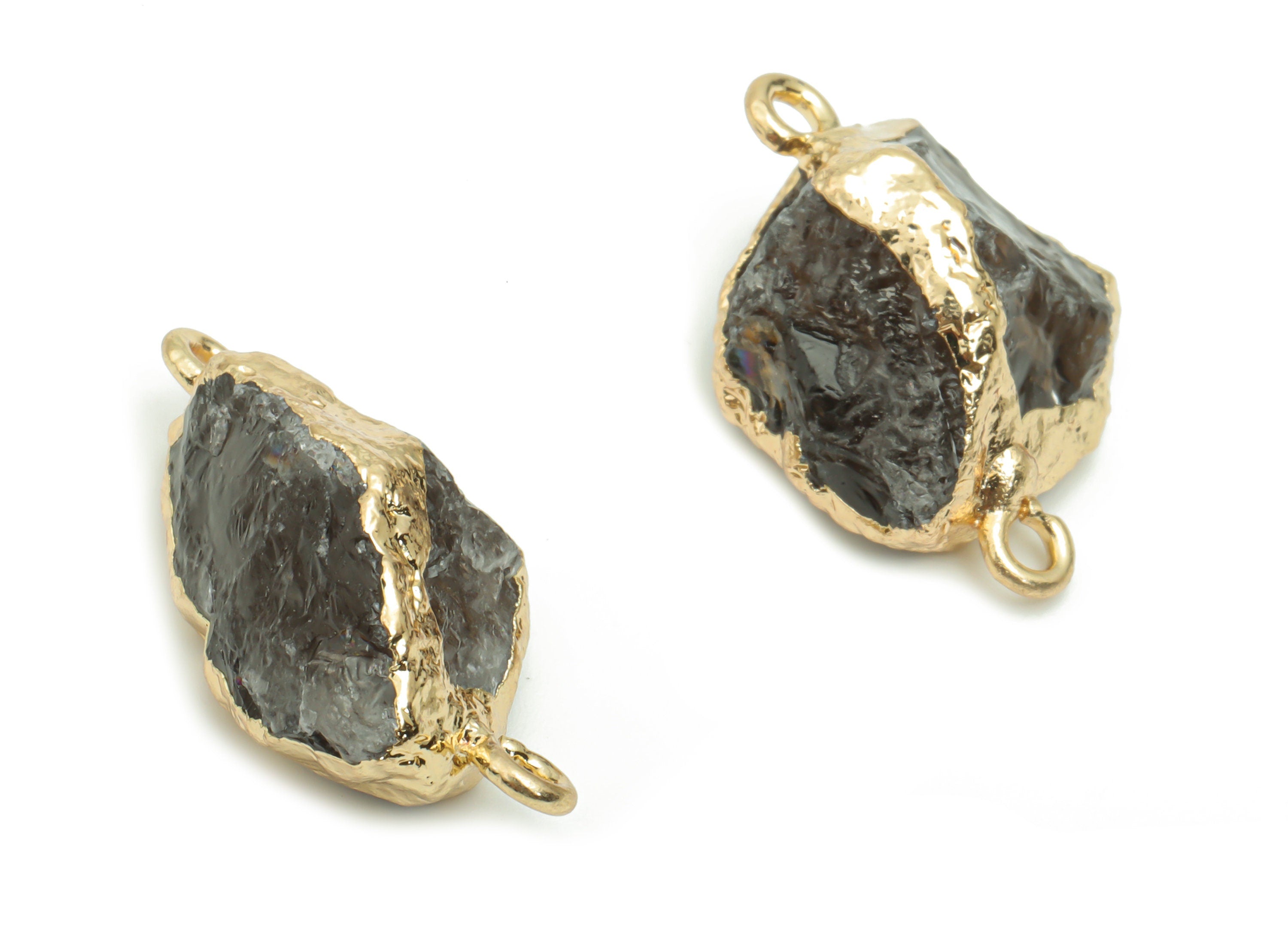 Gray Crystal Earring Connector - Brass Irregular Pendant - Iron Loop - Natural Stone - Gold Tone Plated Brass – 18.62x12.39x8mm – NS1595 - DOMEDBAZAAR
