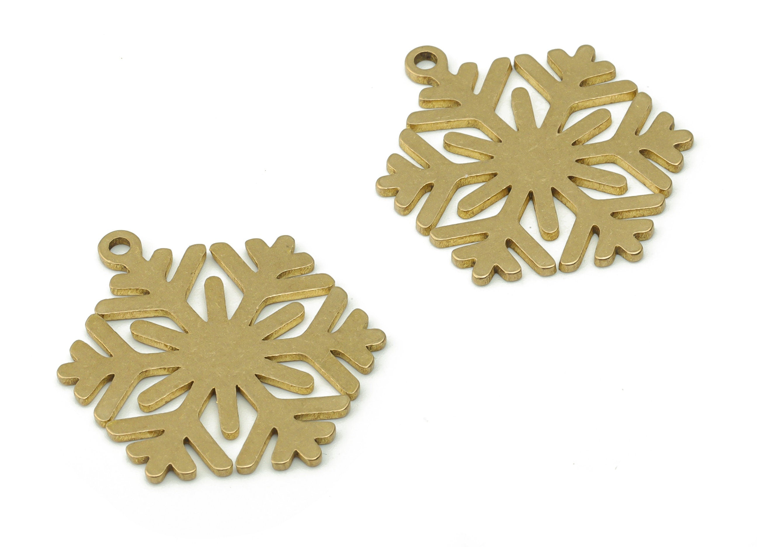 Brass Snowflake Earring Charms - Raw Brass Leaves Pendant - DIY Jewelry Making Supplies - 25.02x19.86x0.86mm - PPZ0098 - DOMEDBAZAAR