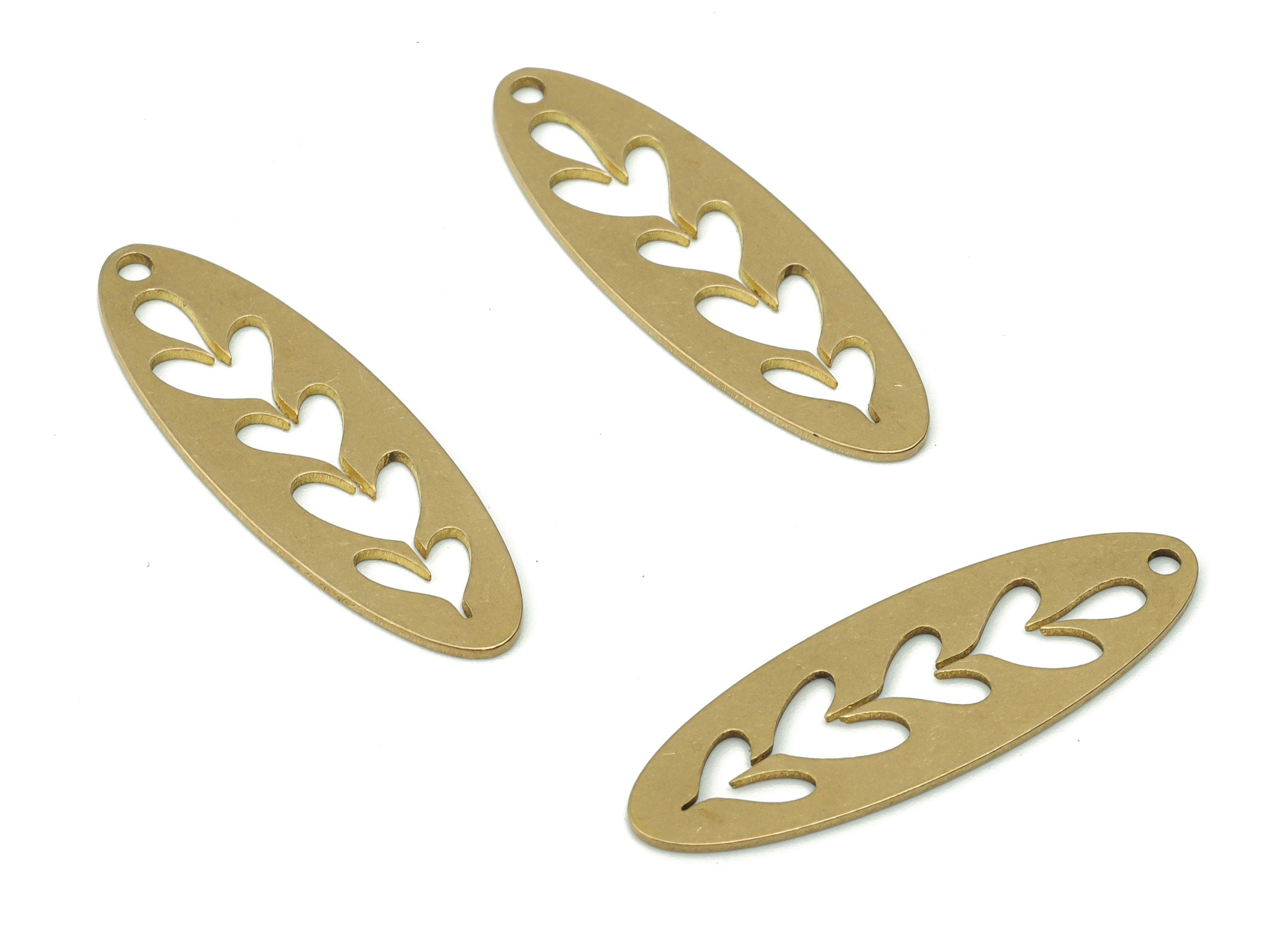 Brass Oval Hearts Earring Charms - Raw Brass Hearts Oval Flower Branch Pendant - Jewelry Making Supplies - 29.75x9.88x0.62mm - PPA0376 - DOMEDBAZAAR