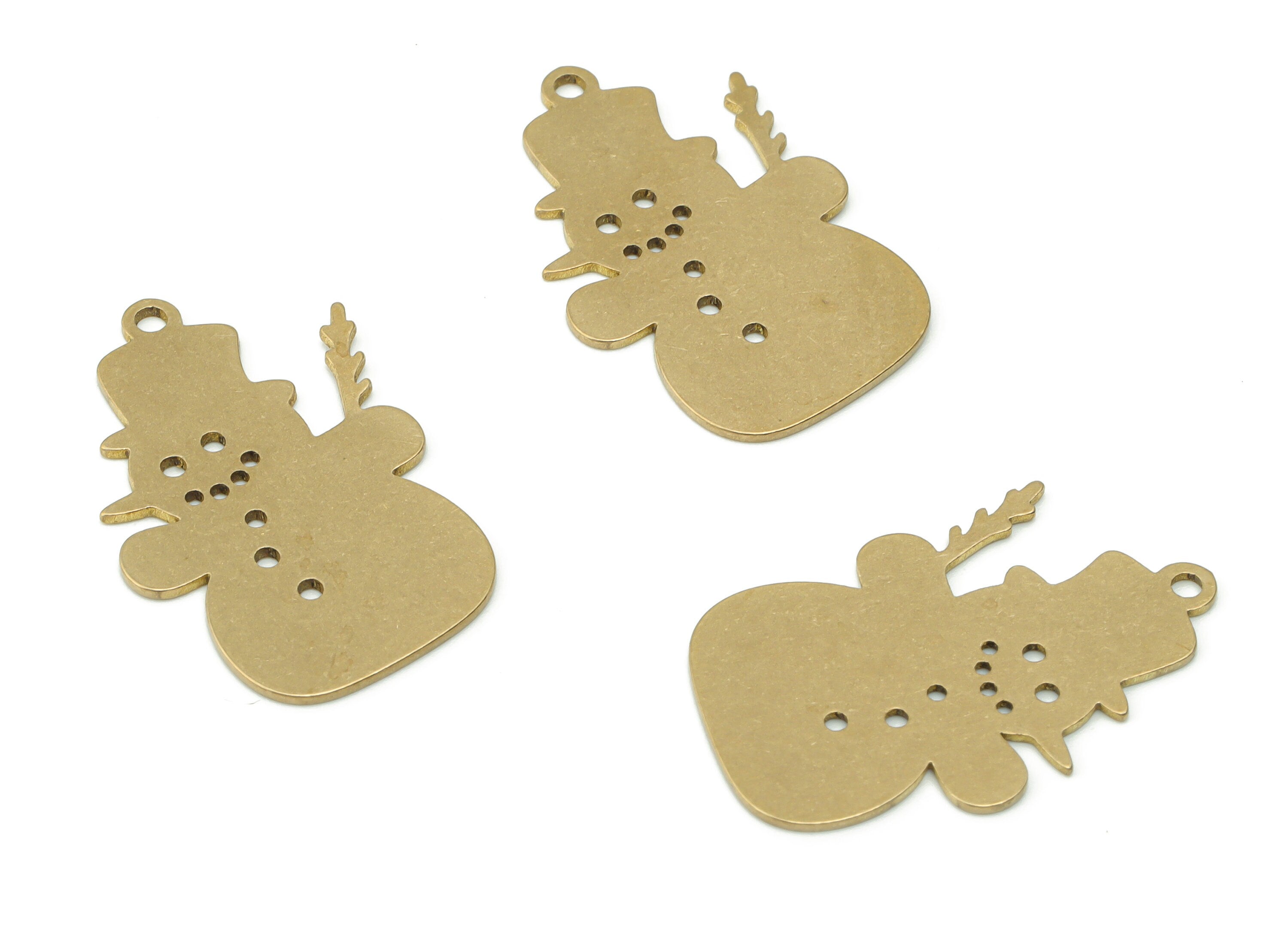 Brass Snowman Earring Charms - Raw Brass Snowman Pendant - DIY Jewelry Making Supplies - 27.32x17.38x0.64mm - PPZ0096 - DOMEDBAZAAR