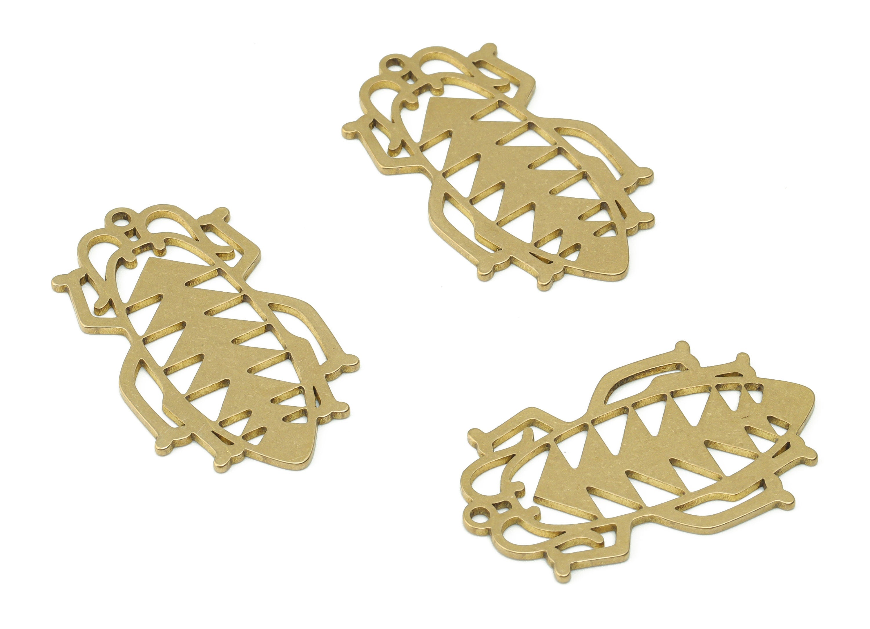 Brass Insect Grasshopper Earring Charms - Raw Brass Triangles Insect Pendant - DIY Jewelry Making Supplies - 33.09x19.86x0.86mm - PPA0510 - DOMEDBAZAAR