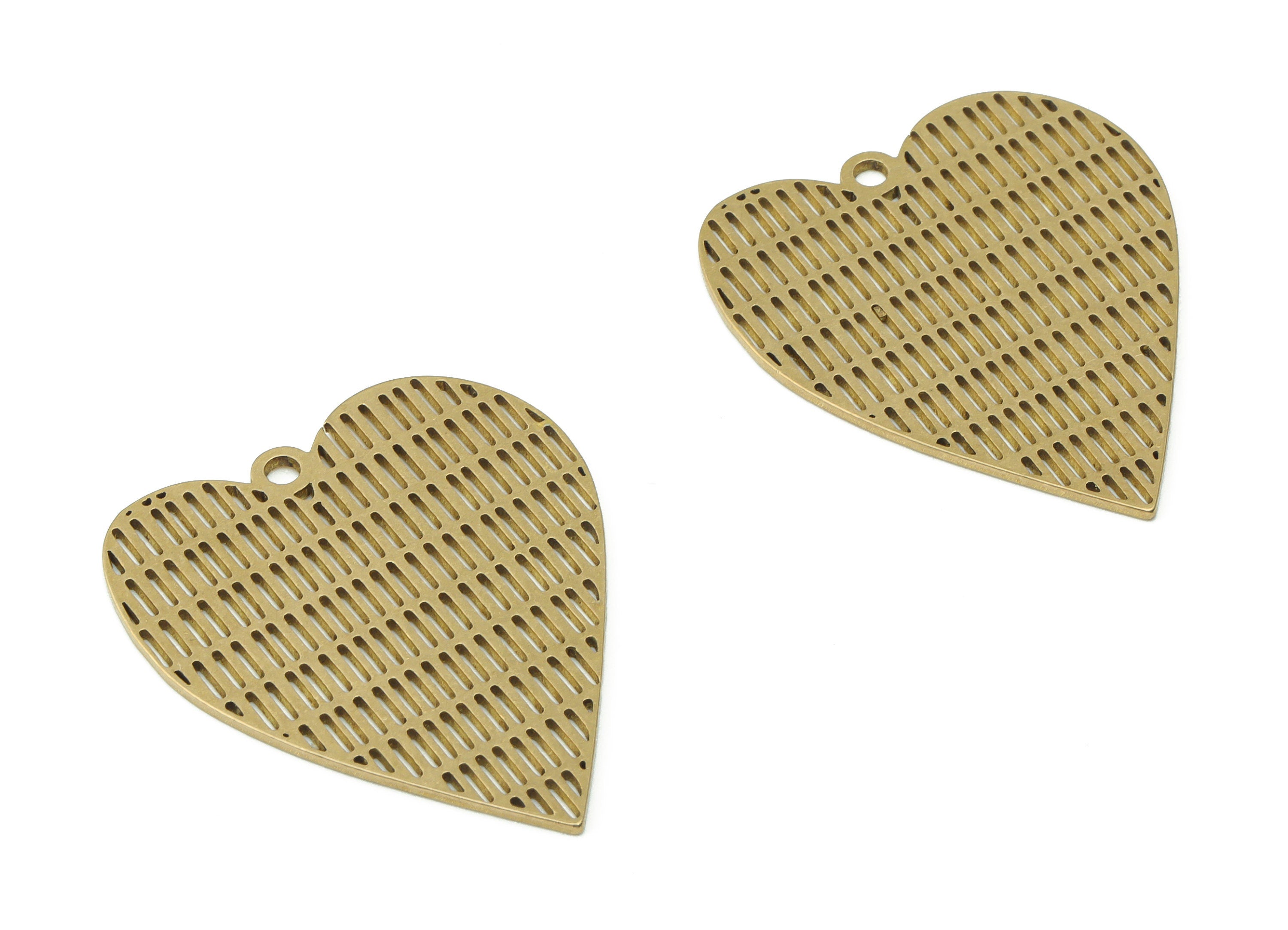 Brass Texture Heart Earring Charms - Raw Brass Heart Pendant - Jewelry Making Supplies - 34.63x29.3x0.85mm - PPA0485 - DOMEDBAZAAR