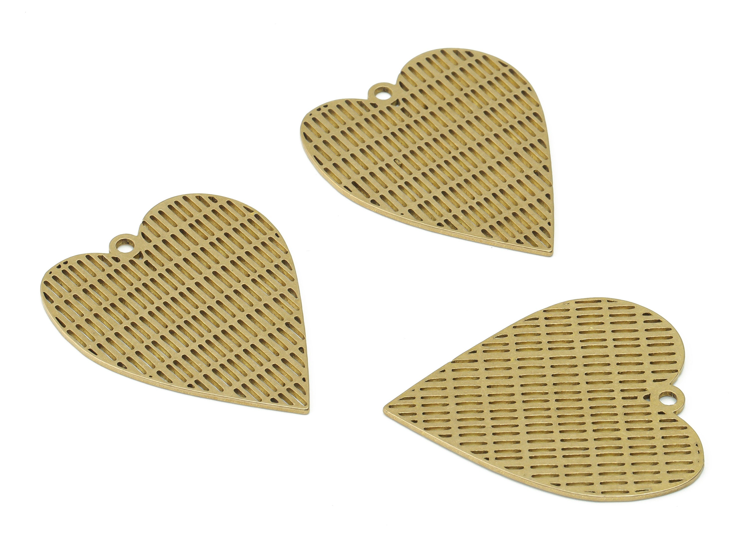 Brass Texture Heart Earring Charms - Raw Brass Heart Pendant - Jewelry Making Supplies - 34.63x29.3x0.85mm - PPA0485 - DOMEDBAZAAR