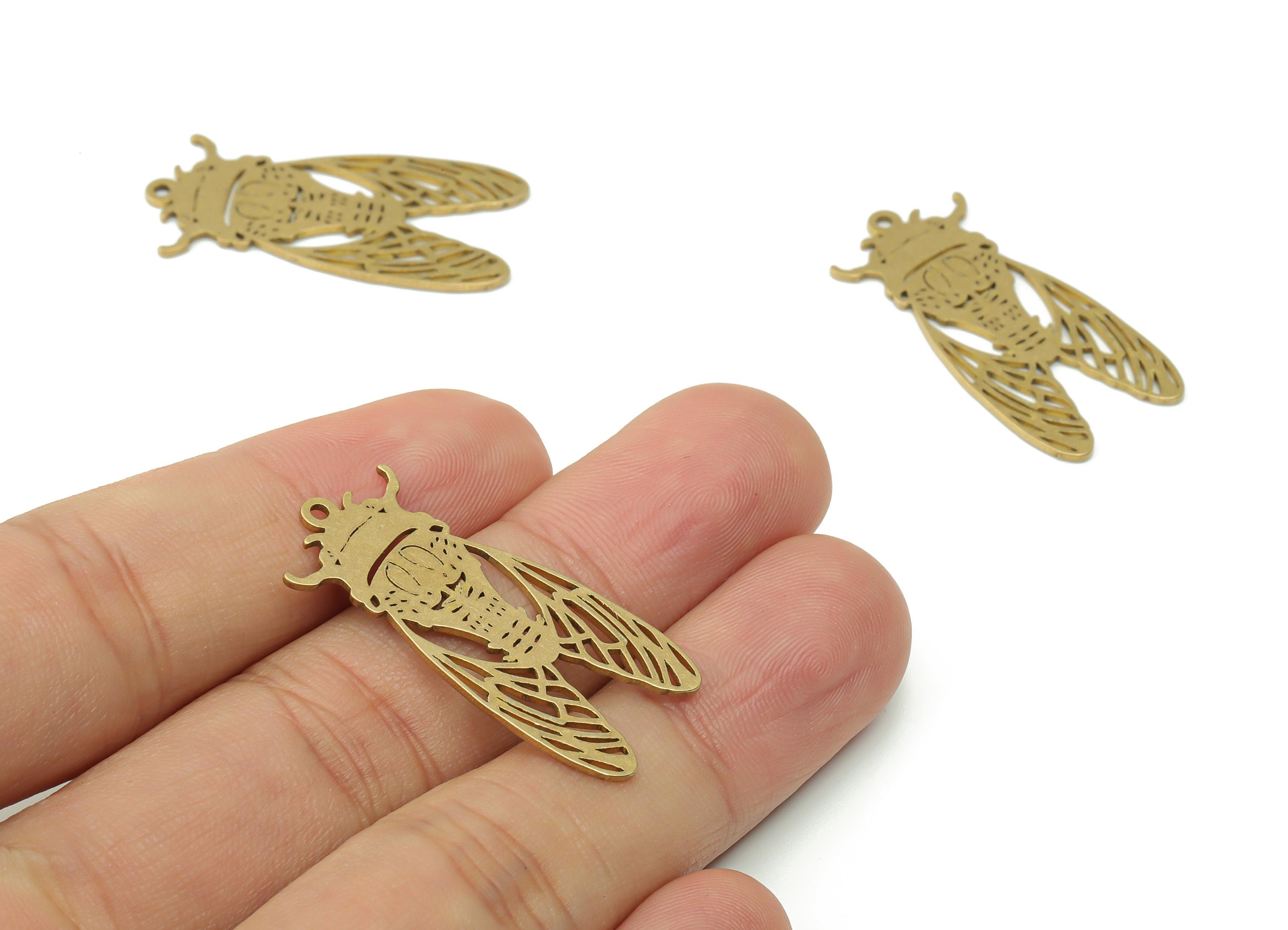 Brass Insect Earring Charms - Raw Brass Insect Pendant - DIY Jewelry Making Supplies - 33.73x15.92x0.84mm - PPA0512 - DOMEDBAZAAR