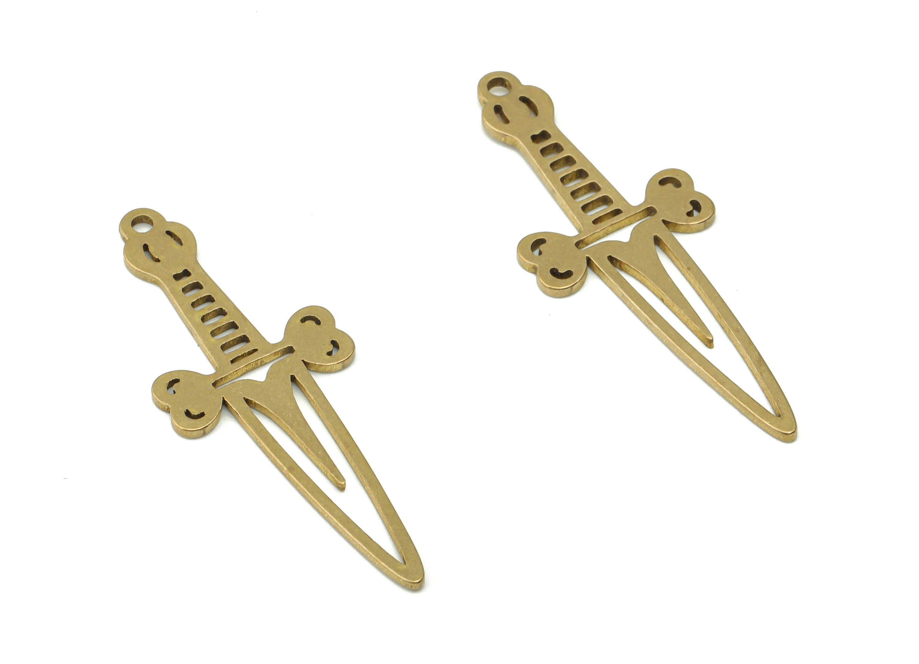 Brass Dagger Knife Earring Charms - Raw Brass Poniard Pendant - DIY Jewelry Making Supplies - 36.9x13.52x0.86mm - PPZ0055 - DOMEDBAZAAR