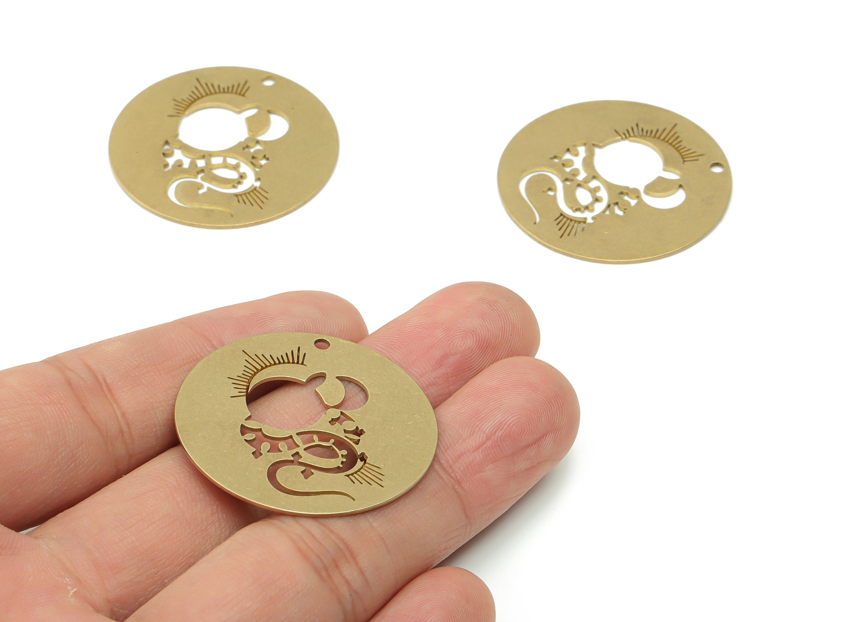 Brass Round Sun Earring Charms - Raw Brass Cloud Moon Star Pendant - Jewelry Making Supplies - 34.76x34.76x0.66mm - PPA0337 - DOMEDBAZAAR