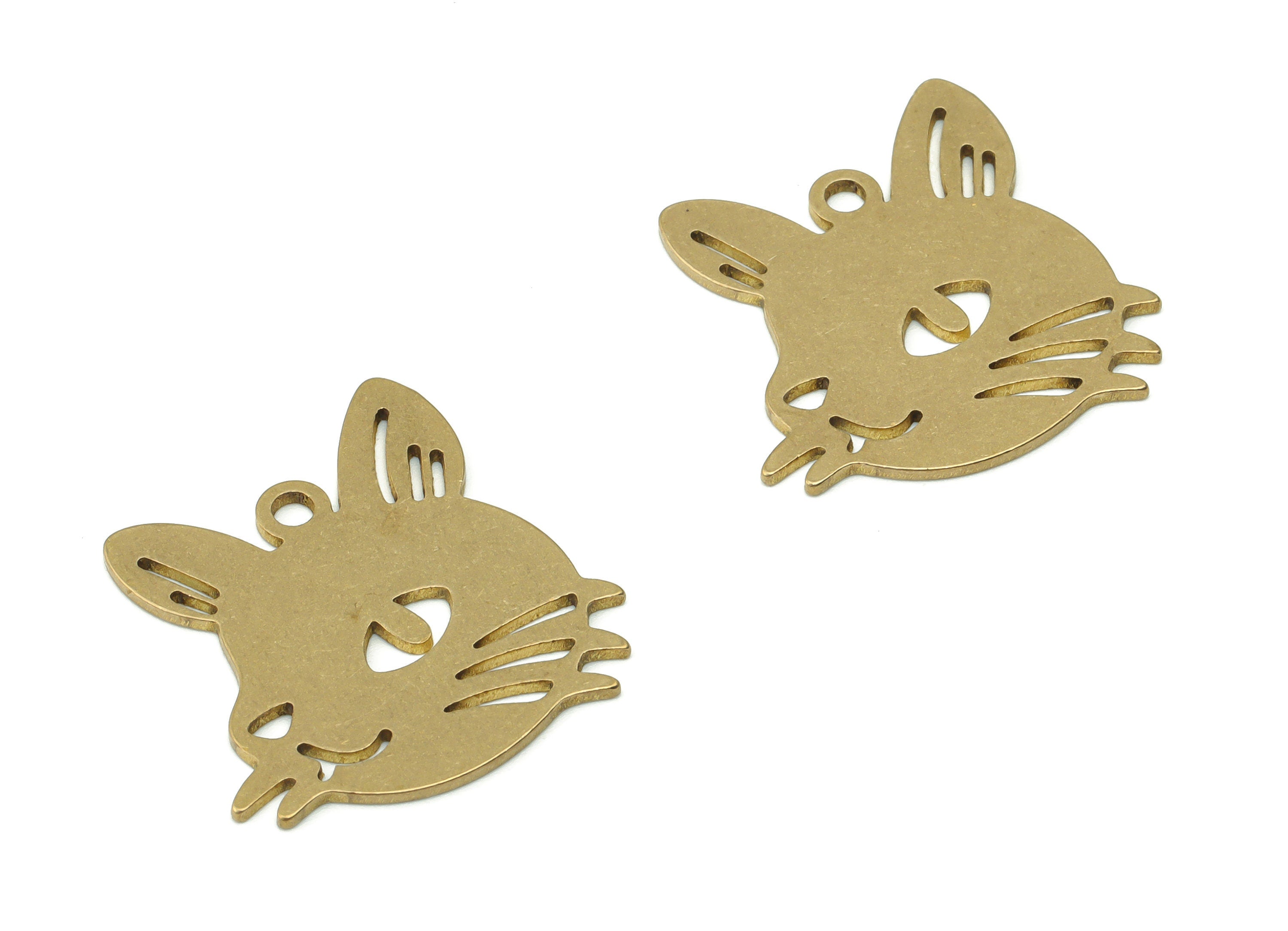 Brass Rabbit Earring Charms - Raw Brass Animal Pendant - Jewelry Making Supplies - 23.47x23.19x0.87mm - PPZ0057 - DOMEDBAZAAR