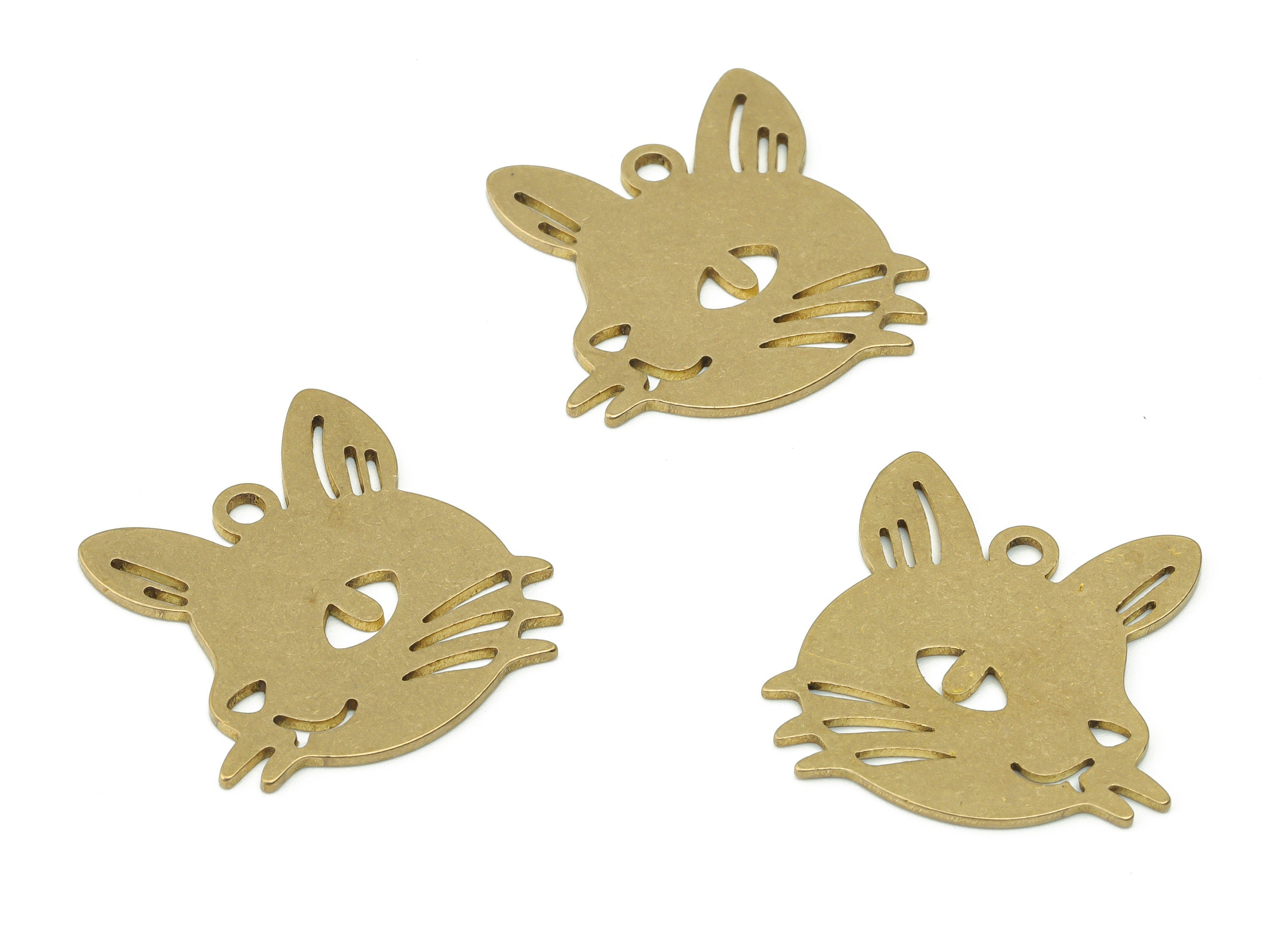 Brass Rabbit Earring Charms - Raw Brass Animal Pendant - Jewelry Making Supplies - 23.47x23.19x0.87mm - PPZ0057 - DOMEDBAZAAR