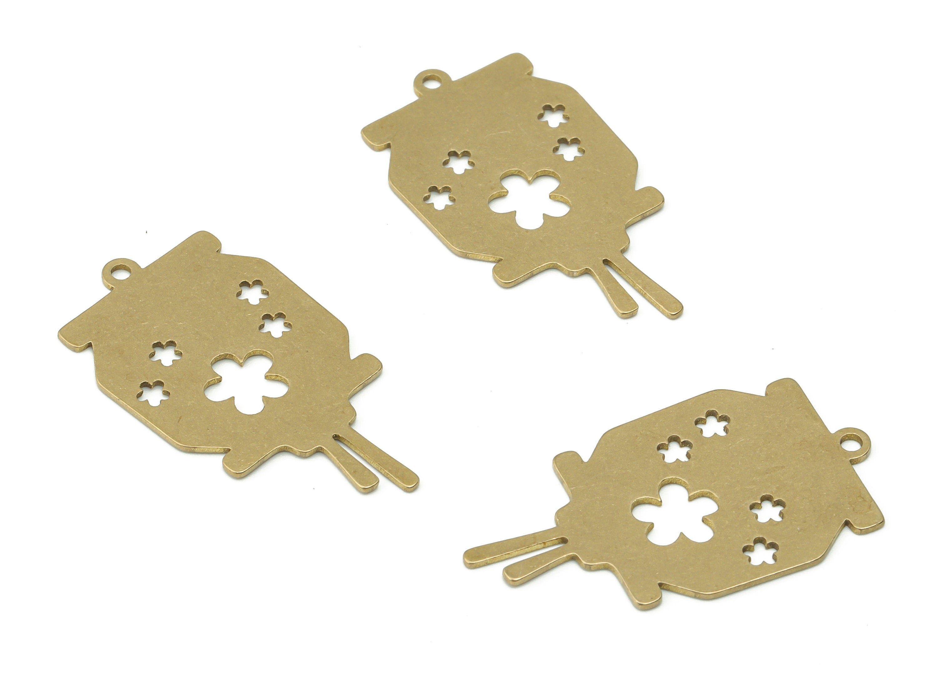 Brass Aromatherapy Bottle Earring Charms - Raw Brass Flowers Pendant - Jewelry Making Supplies - 32.16x17.74x0.67mm - PPA0443 - DOMEDBAZAAR
