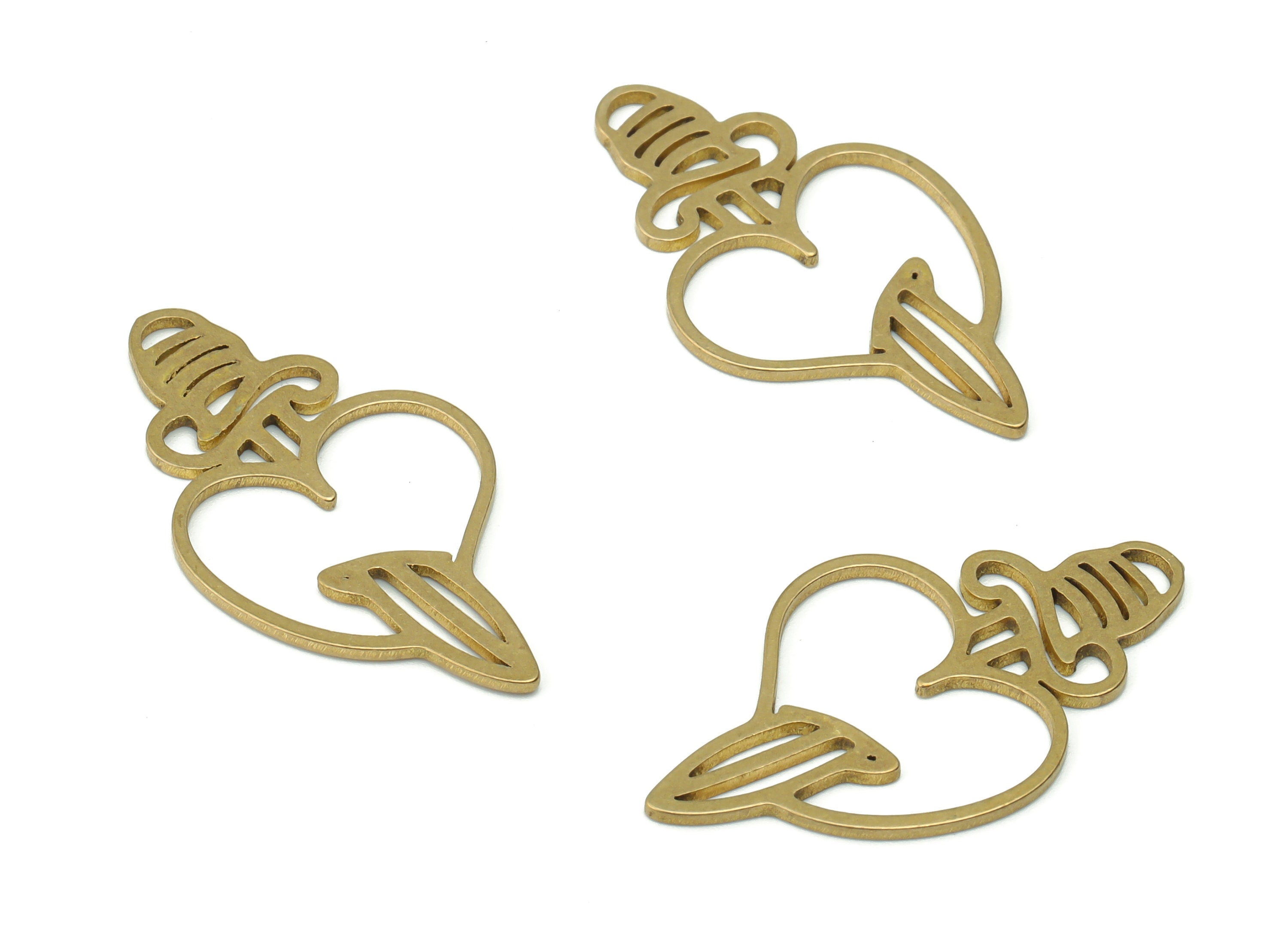 Brass Sword Heart Earring Charms - Raw Brass Heart Sword Pendant - DIY Jewelry Making Supplies - 30.4x15.99x0.85mm - PPZ0088 - DOMEDBAZAAR