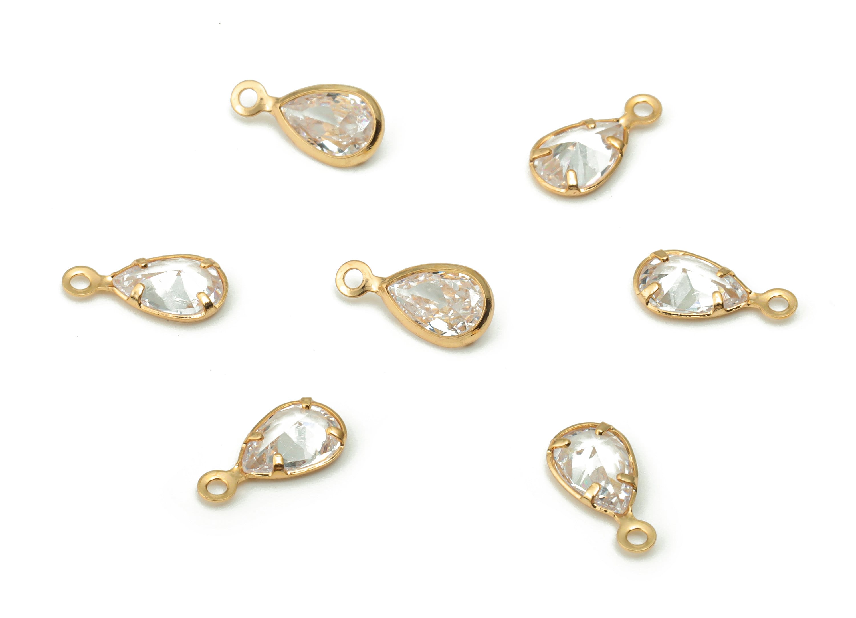 Brass Teardorp Earring Charms With Zircon - Gold Drop Pendant - Gold Tone Plated Brass - Jewelry Making Supplies - 9.11x4.6x2.22mm - PP4927G - DOMEDBAZAAR