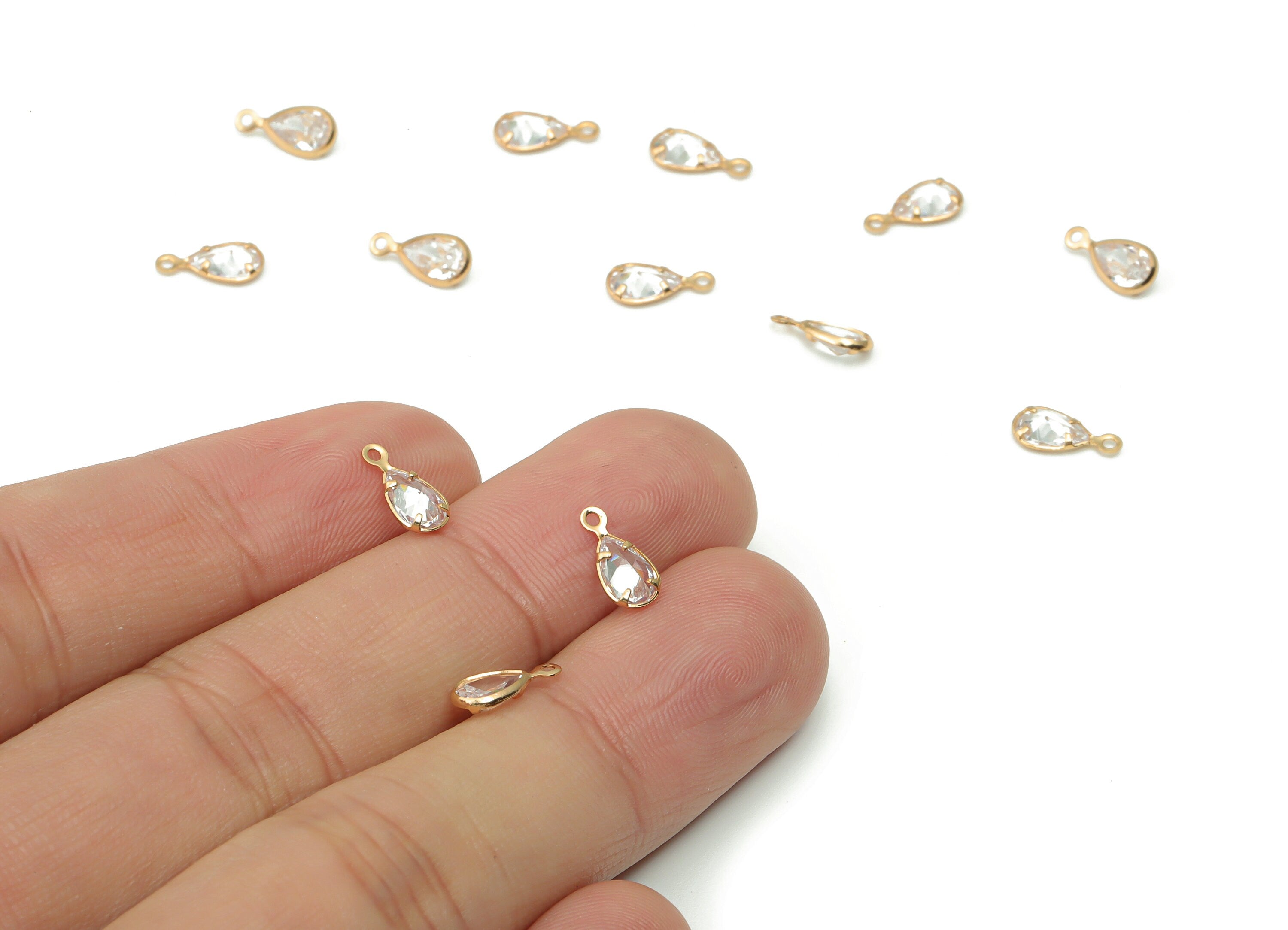 Brass Teardorp Earring Charms With Zircon - Gold Drop Pendant - Gold Tone Plated Brass - Jewelry Making Supplies - 9.11x4.6x2.22mm - PP4927G - DOMEDBAZAAR
