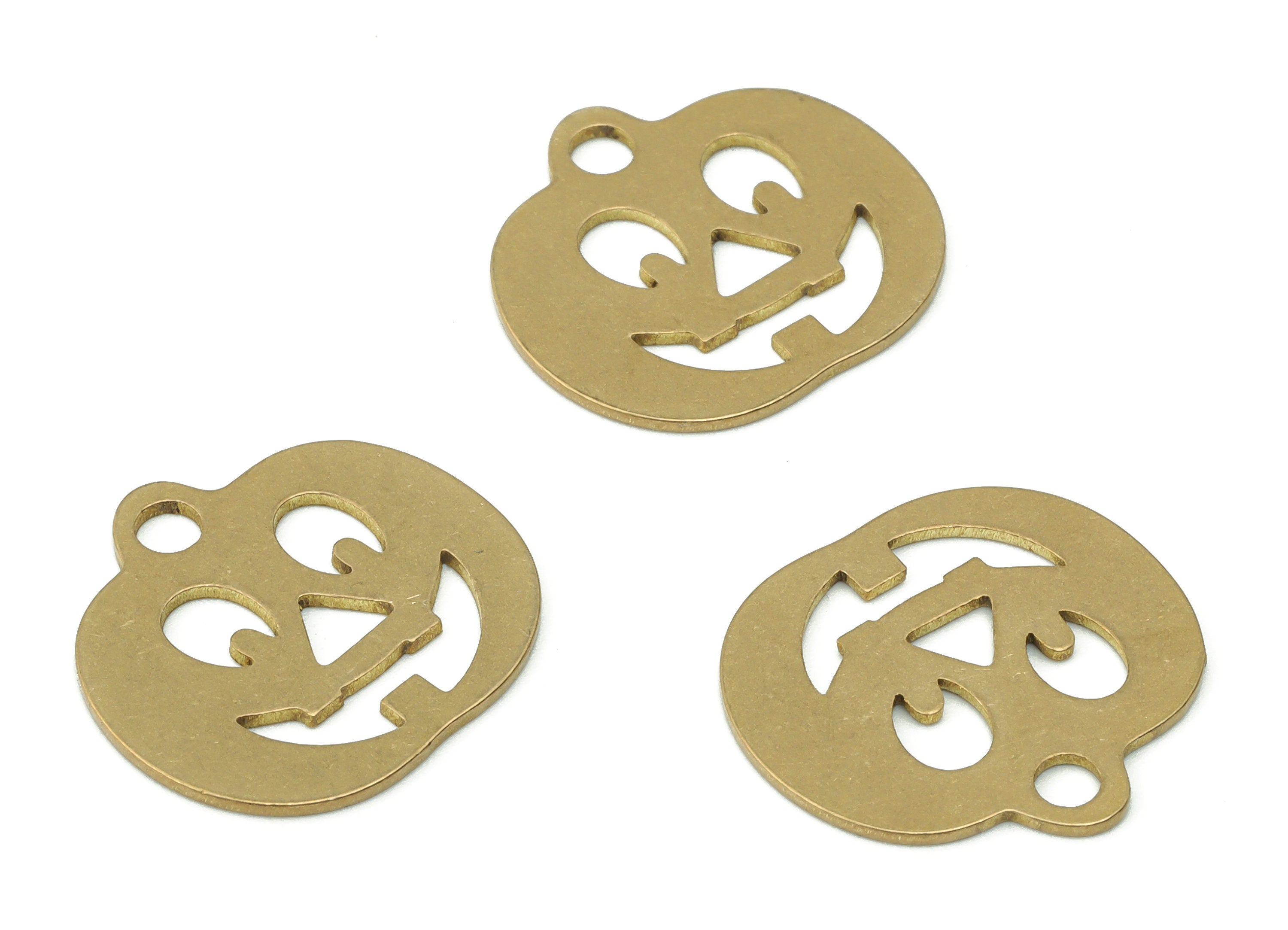 Brass Smiley Face Earring Charms - Raw Brass Pumpkin Pendant - DIY Jewelry Making Supplies - 17.81x16.88x0.64mm - PPZ0075 - DOMEDBAZAAR