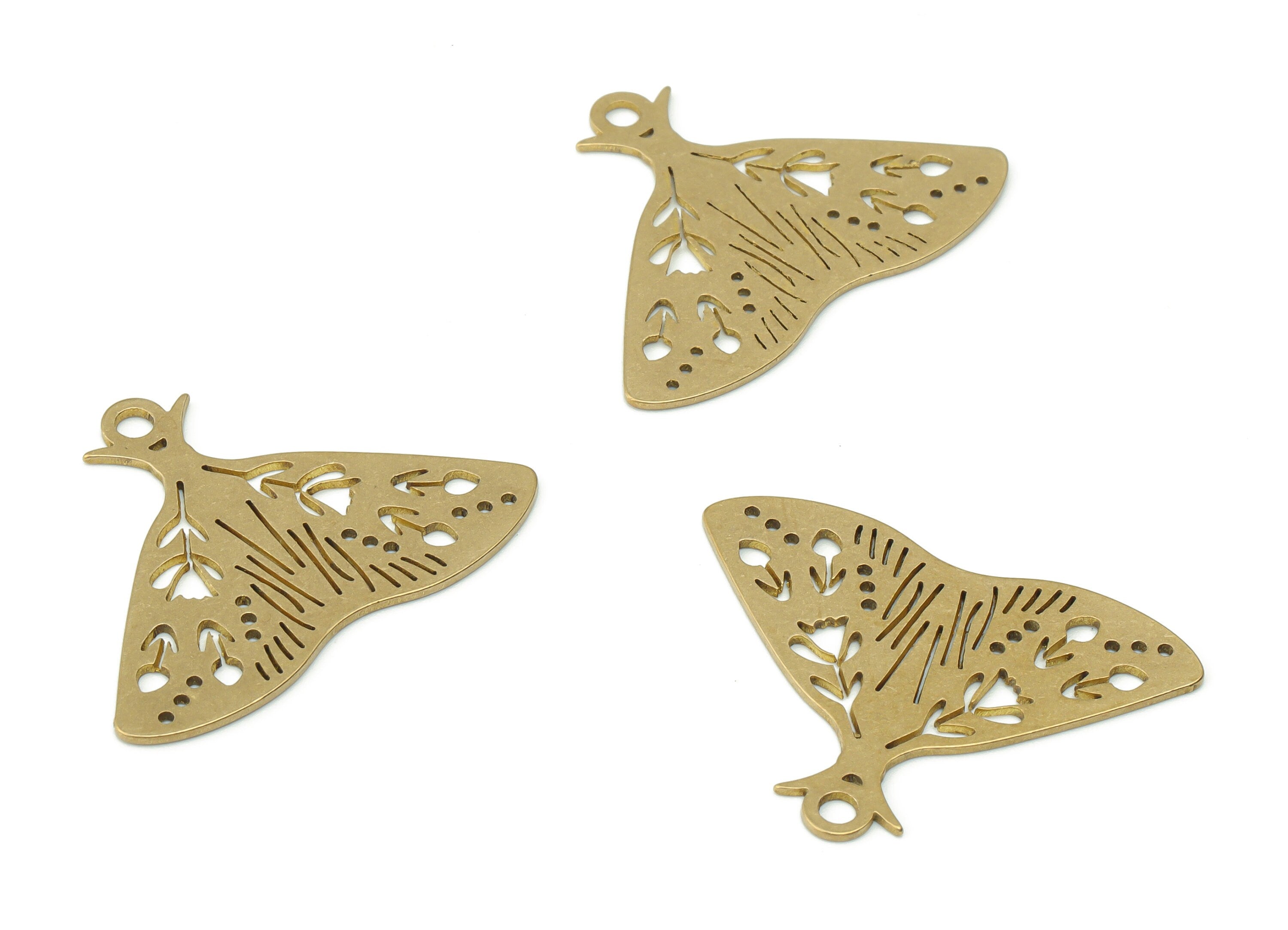 Brass Moth Flower Earring Charms - Raw Brass Moth Leaves Pendant - DIY Jewelry Making Supplies - 29.66x21.9x0.65mm - PPA0391 - DOMEDBAZAAR