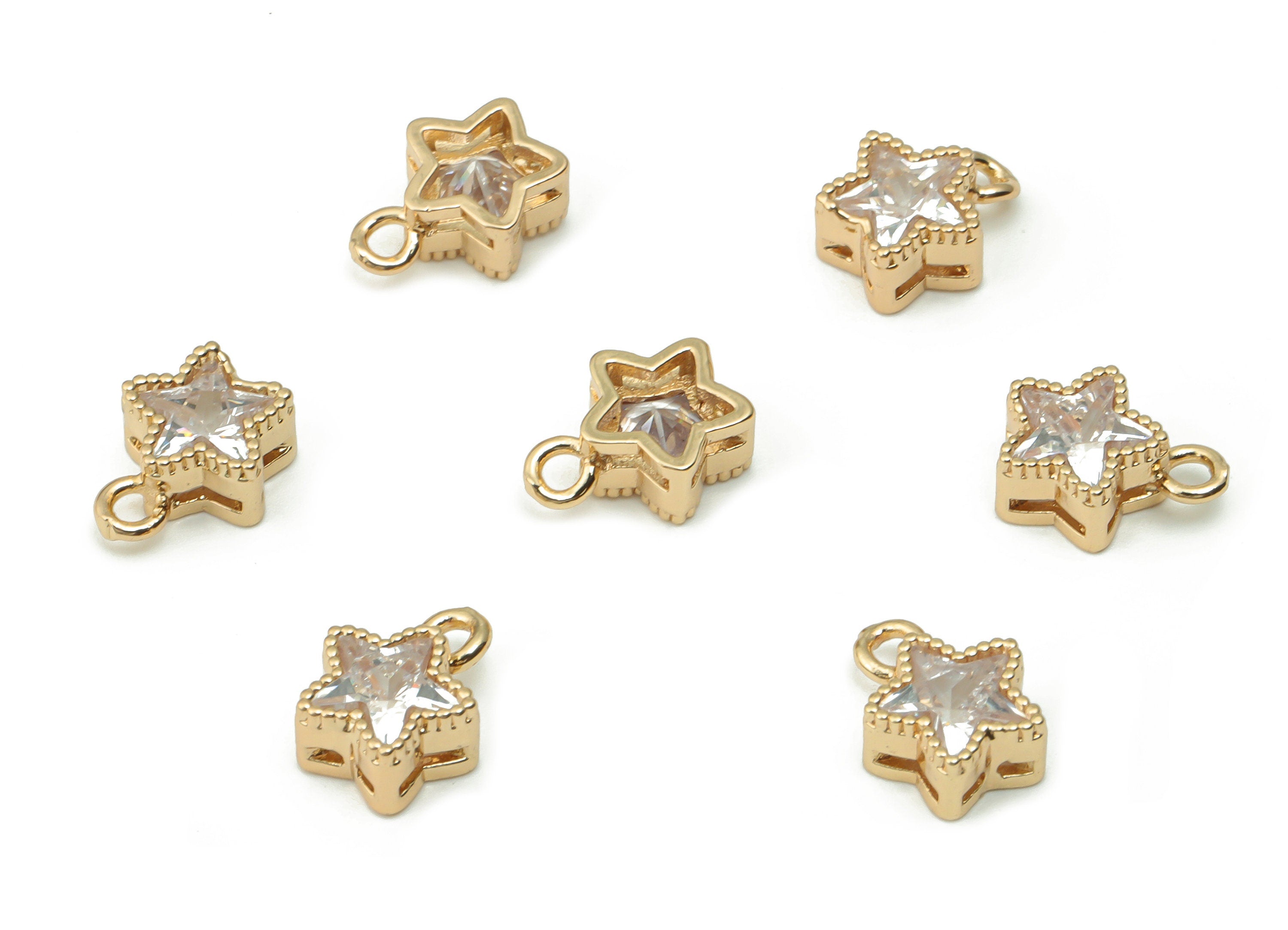 Brass Star Loop Earring Charms With Zircon - Gold Star Pendant - Gold Tone Plated Brass - Jewelry Supplies - 9.82x7.24x4.13mm - PP4925G - DOMEDBAZAAR