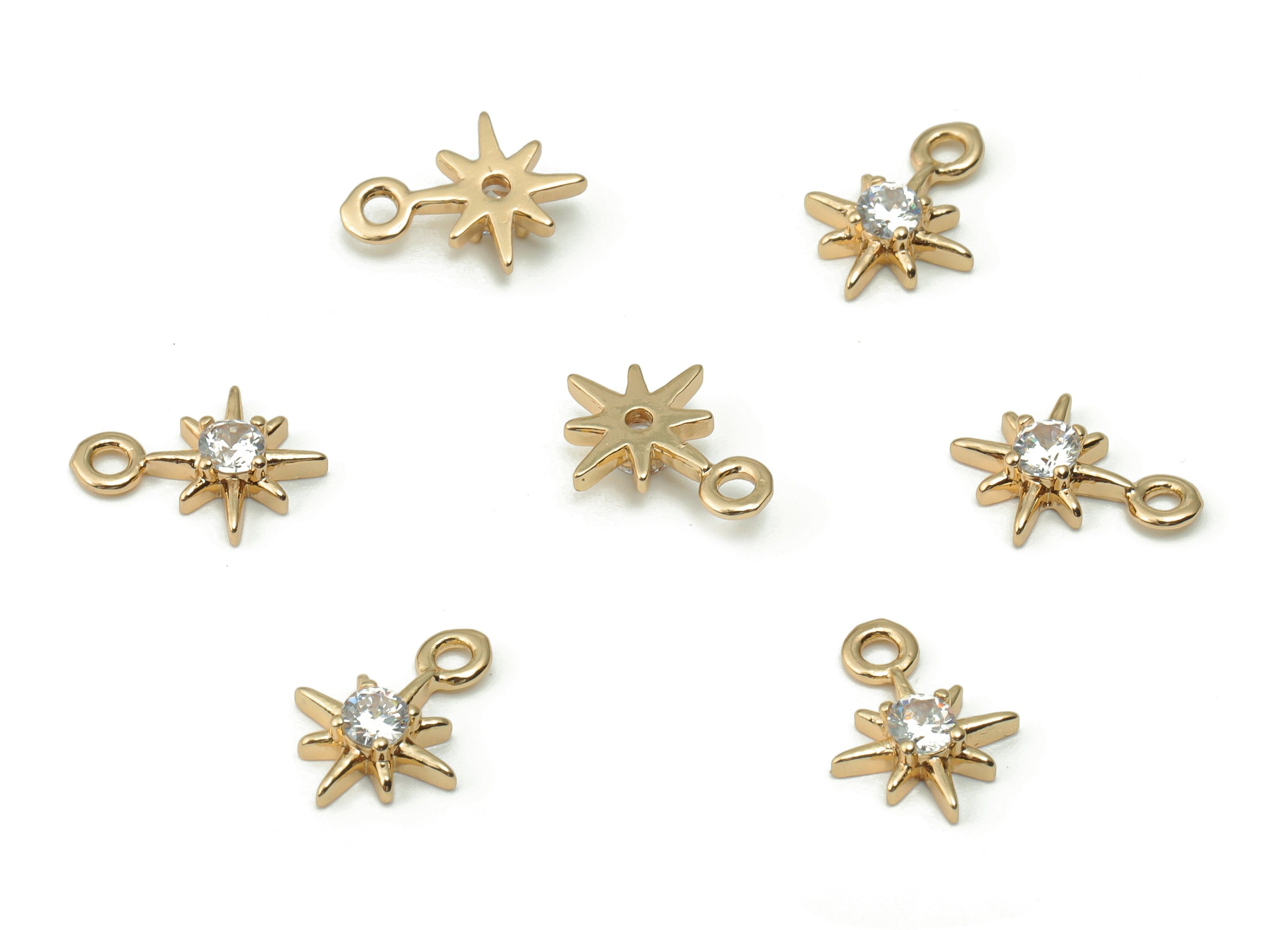 Brass Planet Earring Charms With Zircon - Gold Mini Star Pendant - Gold Tone Plated Brass - Jewelry Supplies - 11.74x8.61x2.67mm - PP4923G - DOMEDBAZAAR