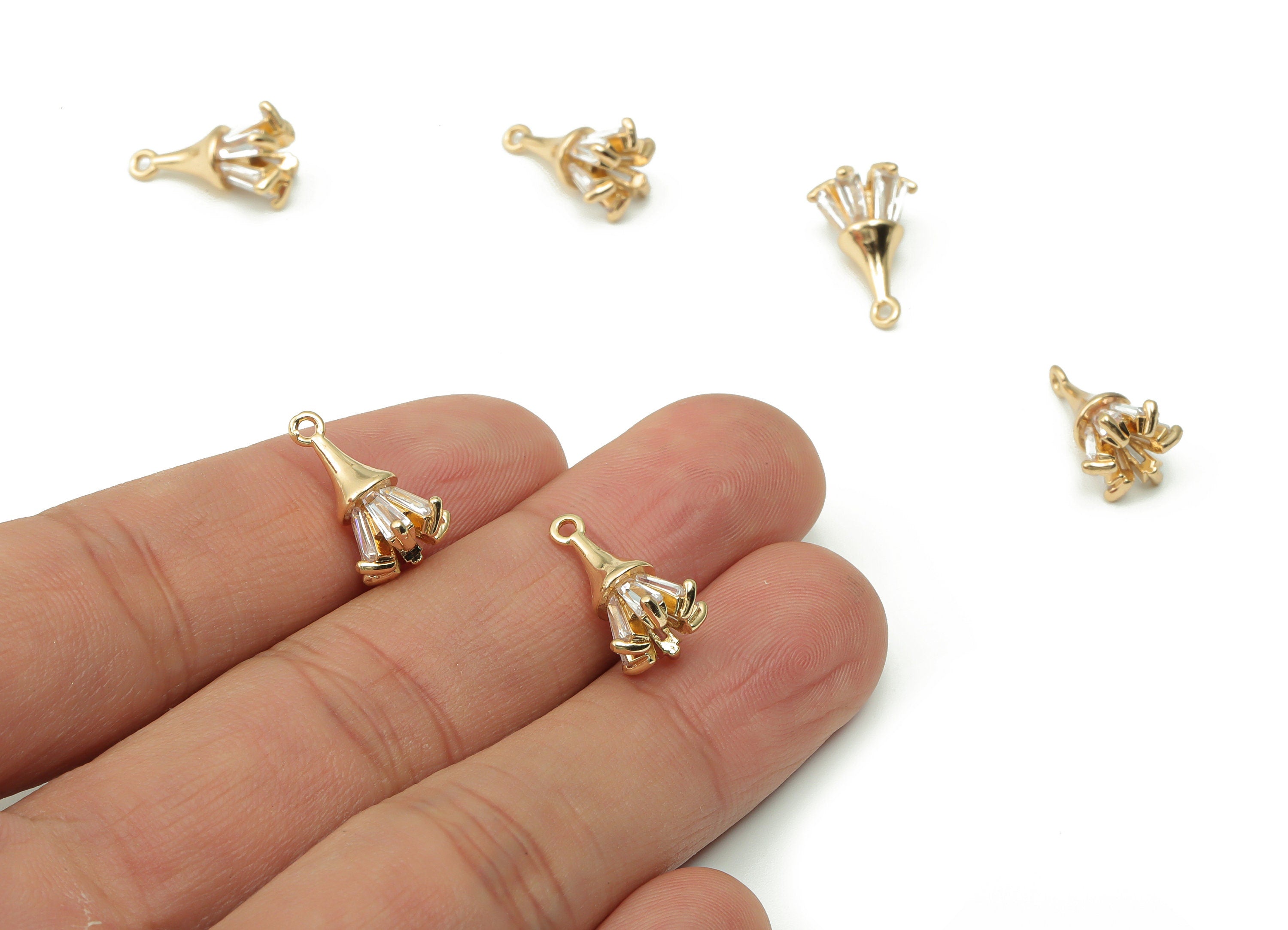 Brass Cone Earring Charms With Zircon - Gold Cone Pendant - Gold Tone Plated Brass - Jewelry Making Supplies - 15.51x9.67x9.67mm - PP4928G - DOMEDBAZAAR