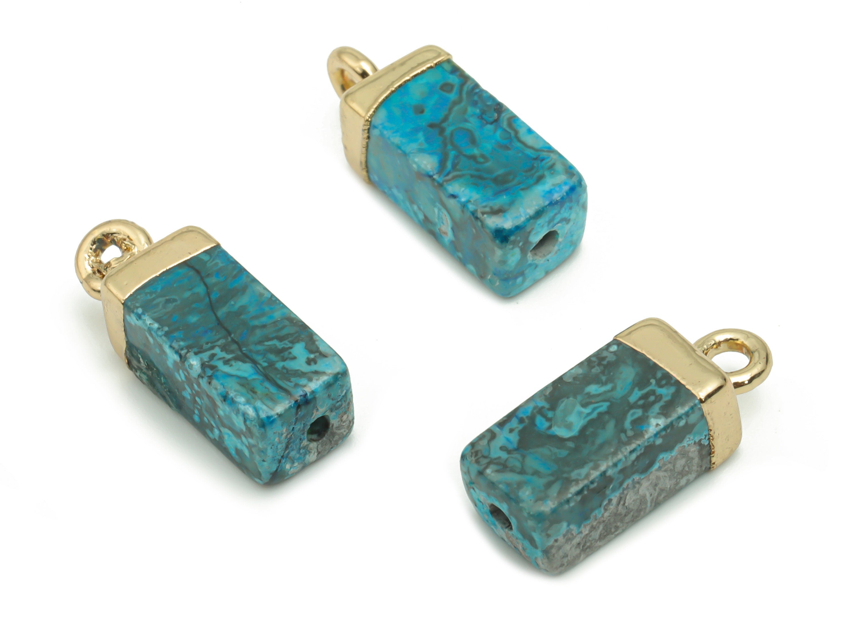 Imperial Impression Stone Charms - Brass Rectangle Pendant - Iron Loop - Natural Stone - Gold Tone Plated Brass – 16.33x5.58x4.88mm– NS1567E - DOMEDBAZAAR