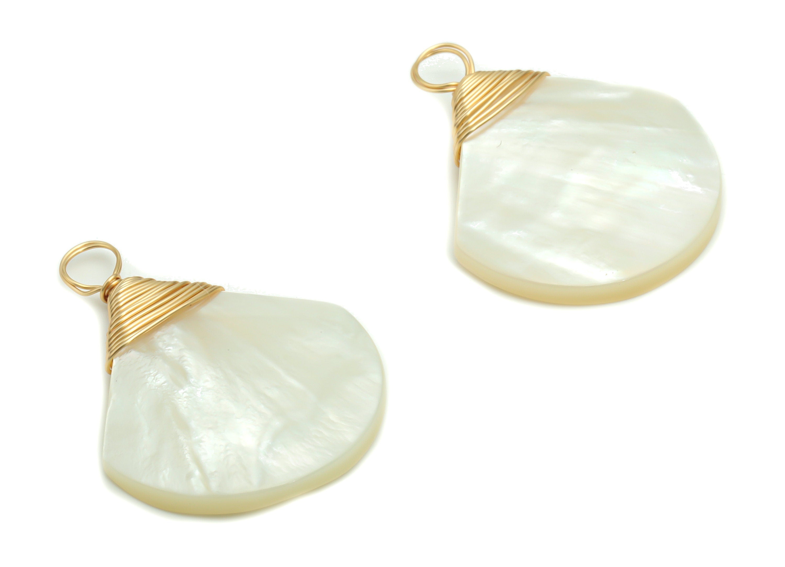 Natural Shell Earring Charms - Brass Shell Pendant - Iron Loop - Natural Stone - Gold Tone Plated Brass – 31.95x25.1x2.86mm – NS1575 - DOMEDBAZAAR