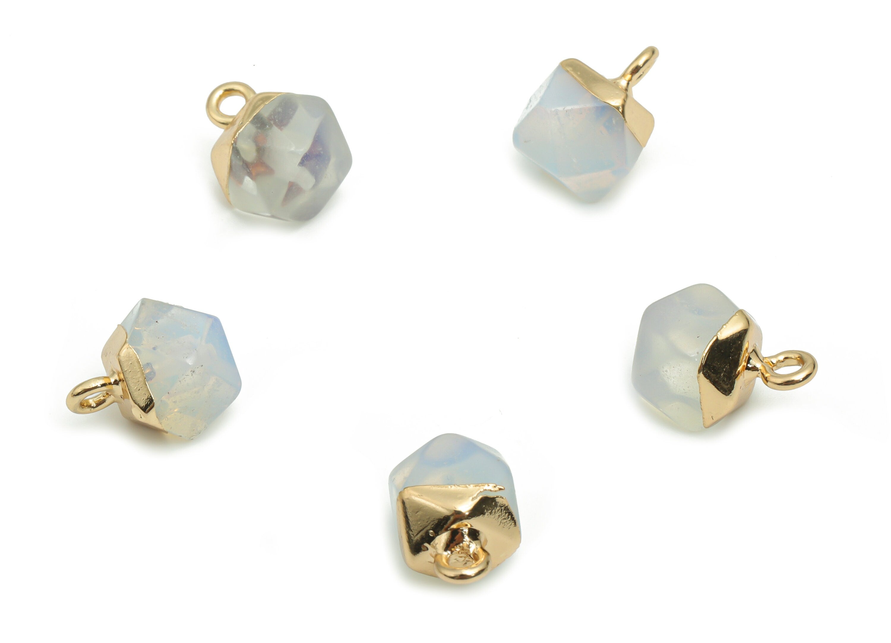 Opalite Hexagon Earring Charms - Brass Hexagon Pendant - Iron Loop - Natural Stone - Gold Tone Plated Brass – 12.57x8.45x8.18mm – NS1580D - DOMEDBAZAAR