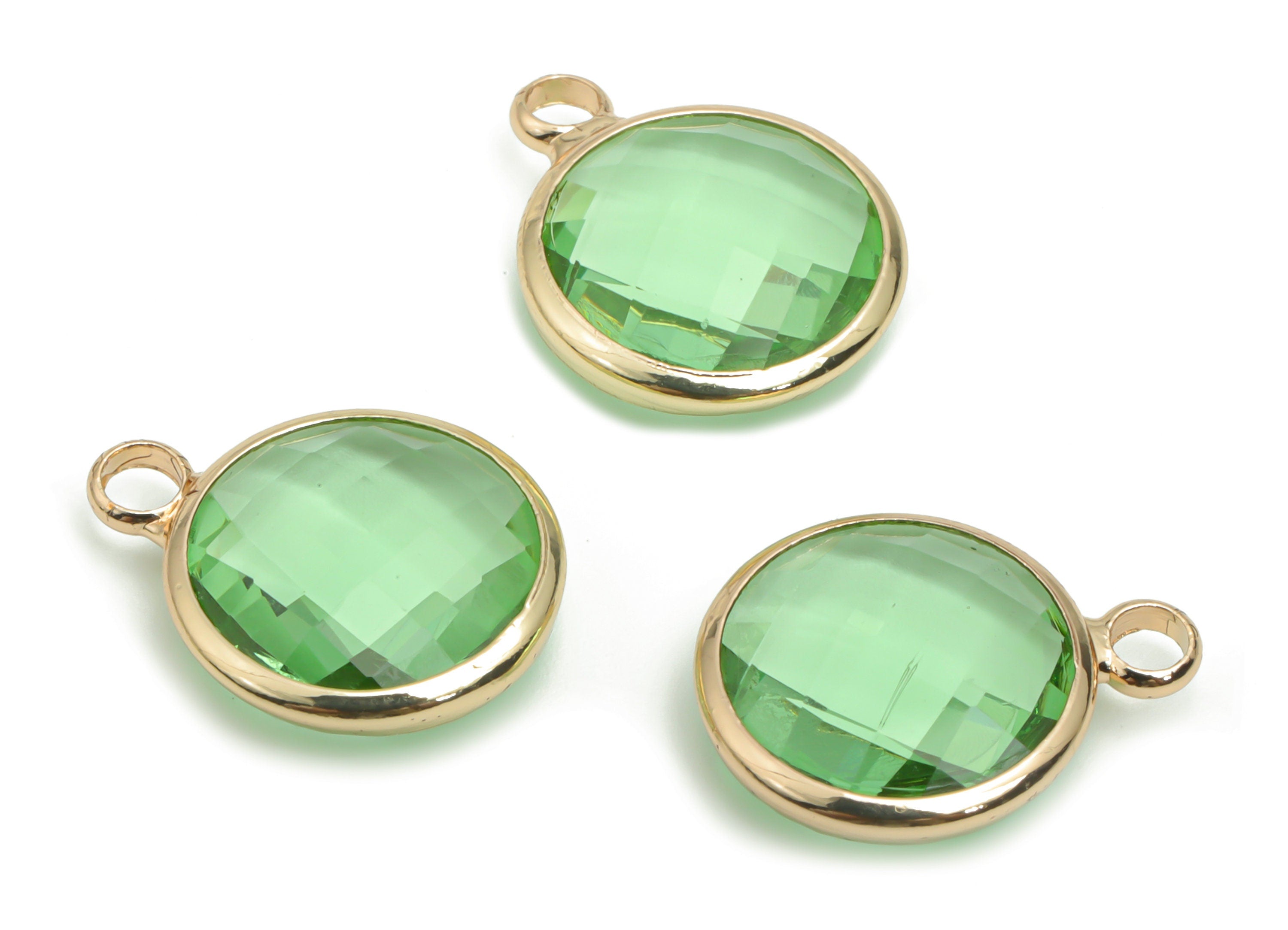 Glass Round Earring Charms - Brass Circle Pendant - Gold Tone Plated Brass - Jewelry Making Supplies - 16.21x12.63x4.72mm - GS1066B - DOMEDBAZAAR
