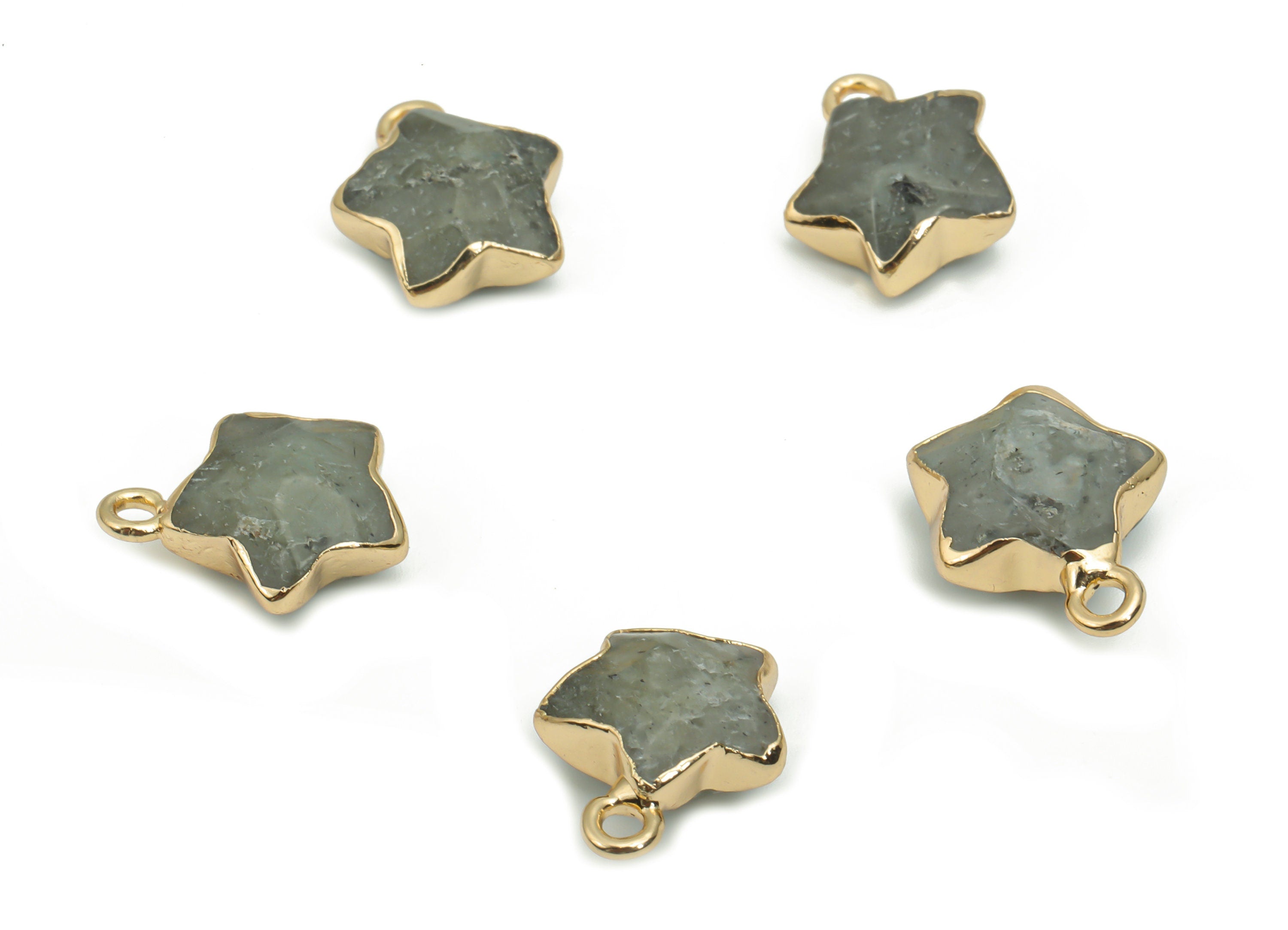 Gray Labradorite Star Earring Charms - Brass Star Pendant - Iron Loop - Natural Stone - Gold Tone Plated Brass – 15.94x12.86x6.5mm – NS1579D - DOMEDBAZAAR